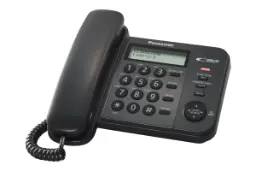 نمای نیمرخ تلفن پاناسونیک KX-TS560 با نمایش صفحه کلید و نمایشگر رنگ مشکی