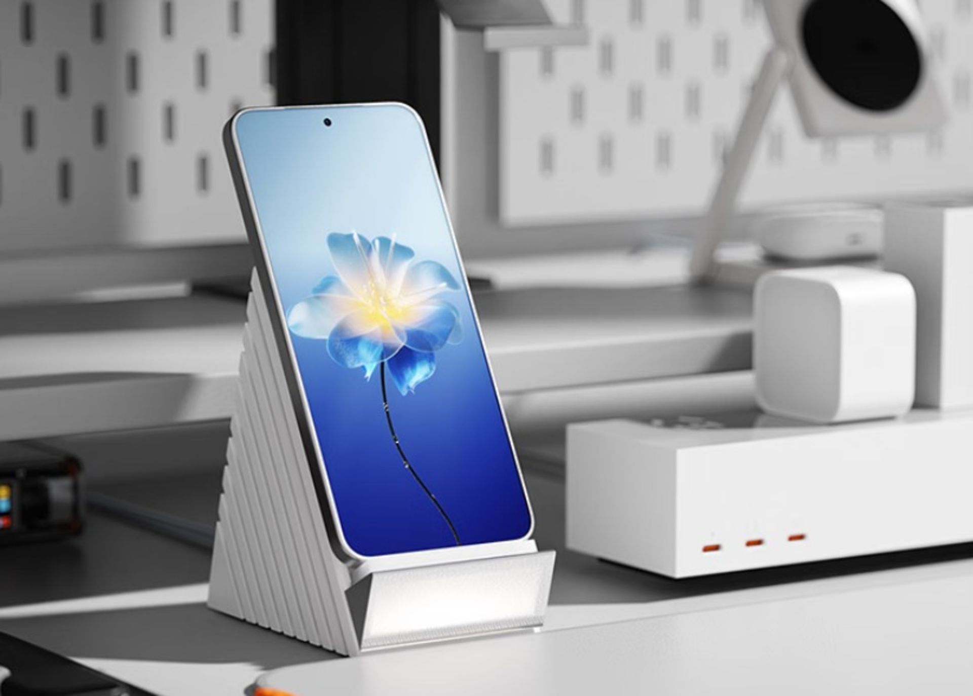 شارژر بی‌سیم Pandaer 66W Light Breeze میزو به‌صورت عمودی