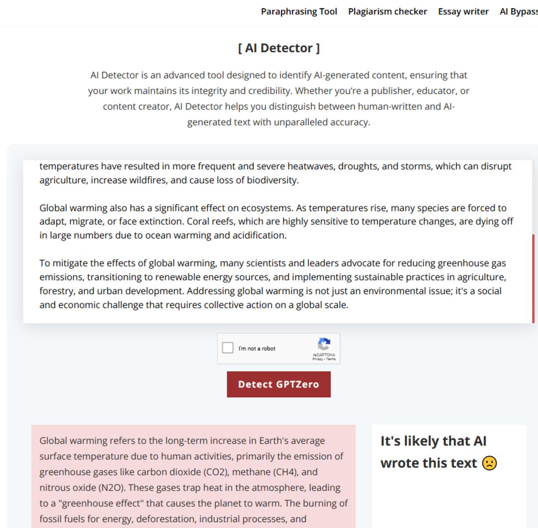 ابزار تشخیص محتوای هوش مصنوعی paraphrasingtool.ai