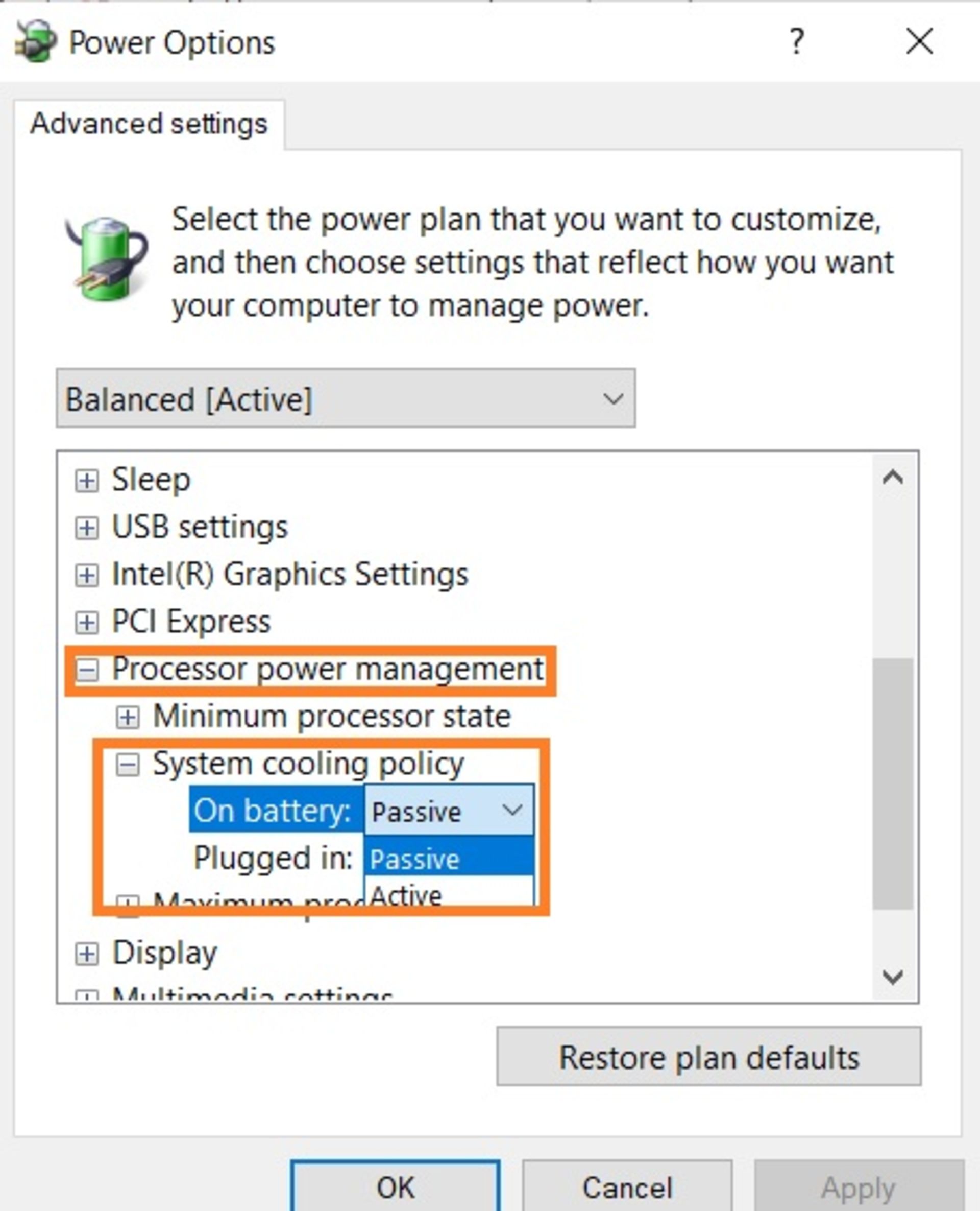 تغییر System Cooling Policy به Passive  