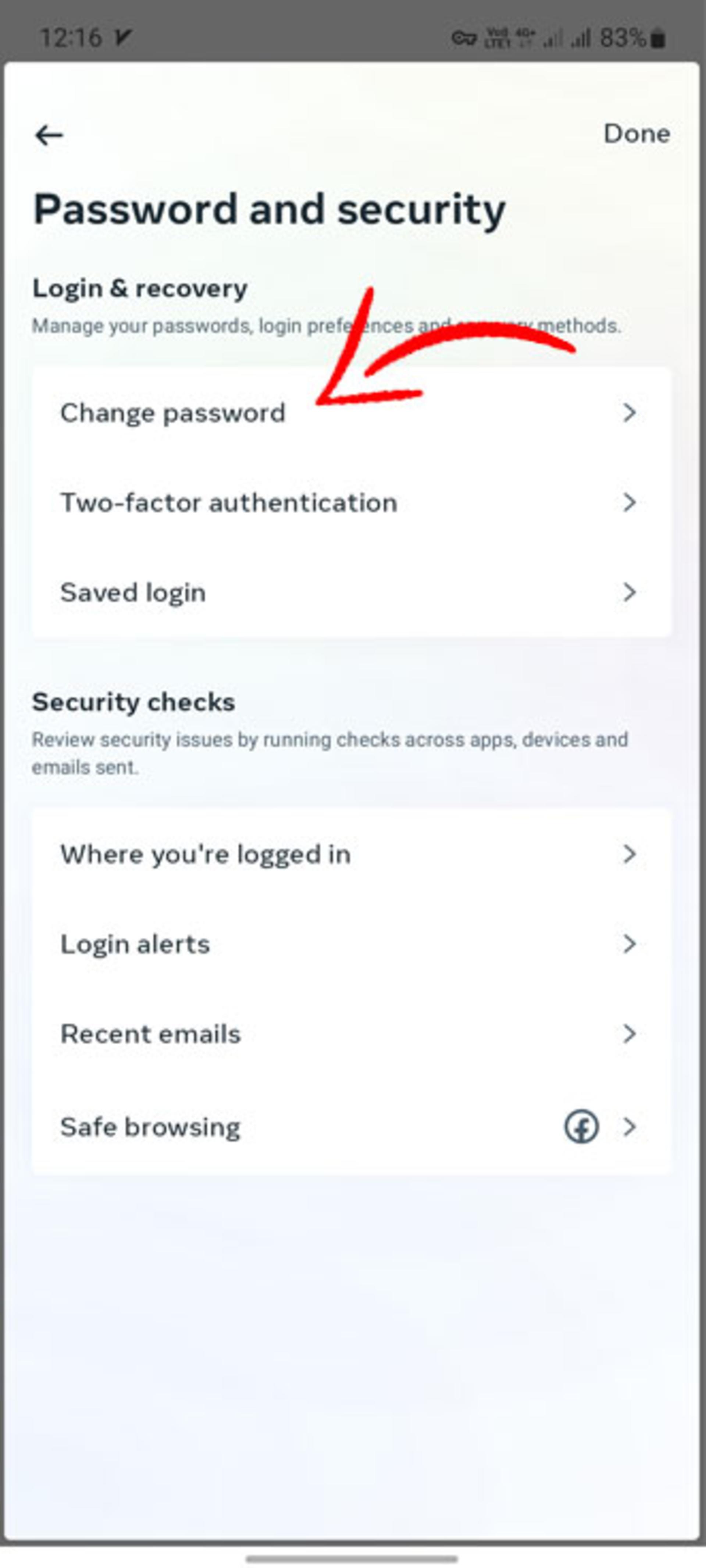 گزینه‌ی Password and Security