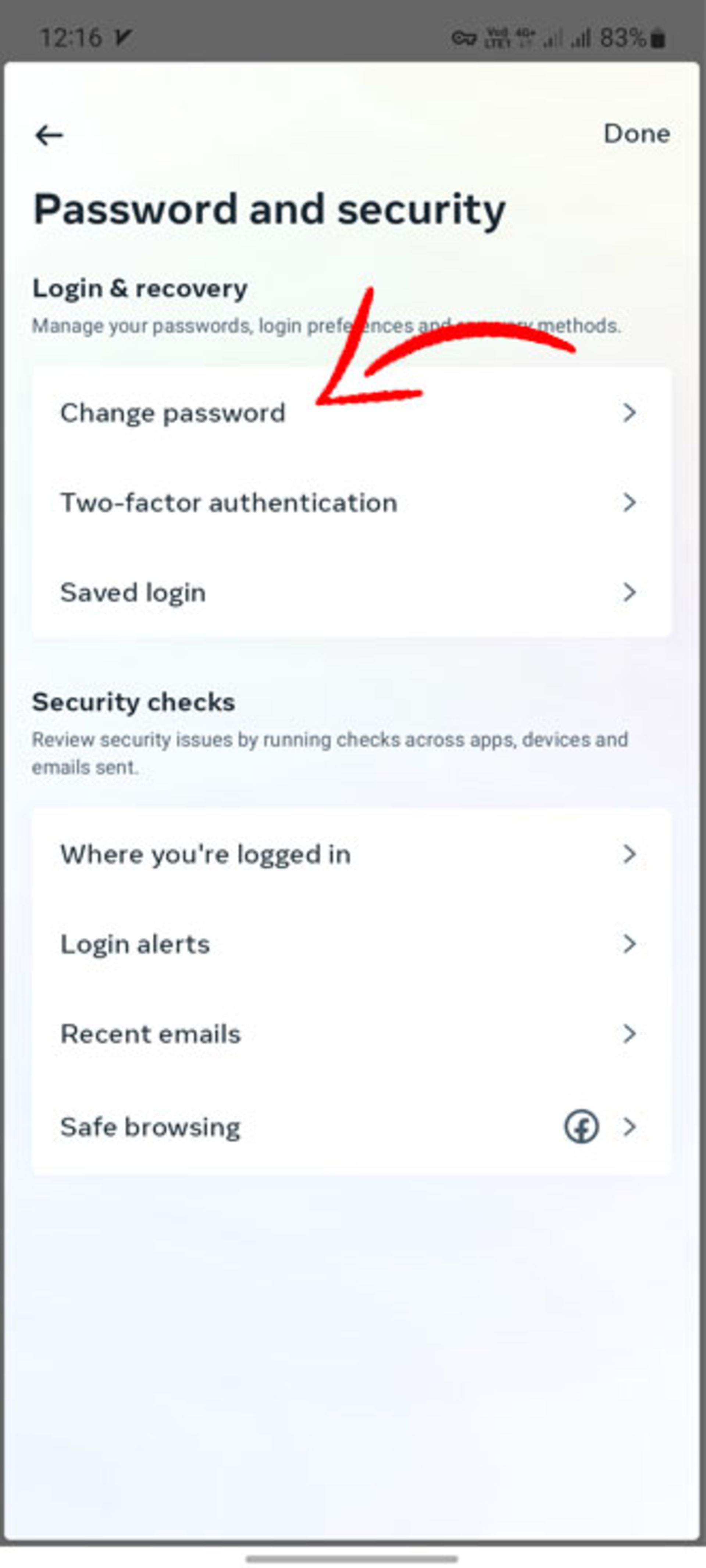 گزینه‌ی Password and Security