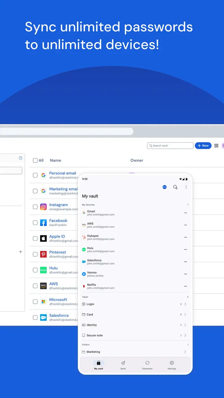 رابط کاربری مدیریت پسورد (Password Manager) در لپ‌تاپ و گوشی هوشمند