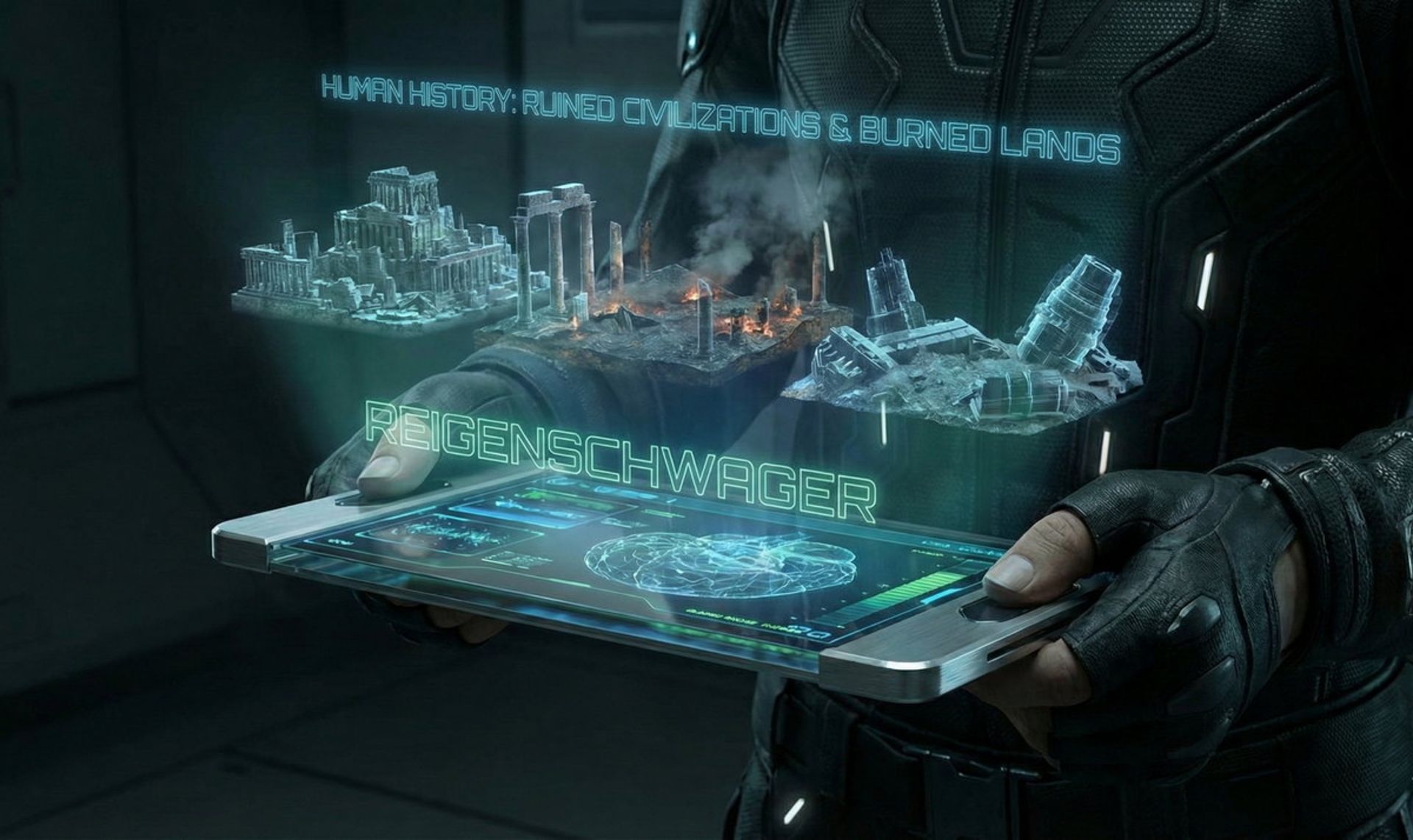 وسیله‌ای دیجیتال شبیه تبلیت با هولوگرافیک سه‌بعدی بالای آن