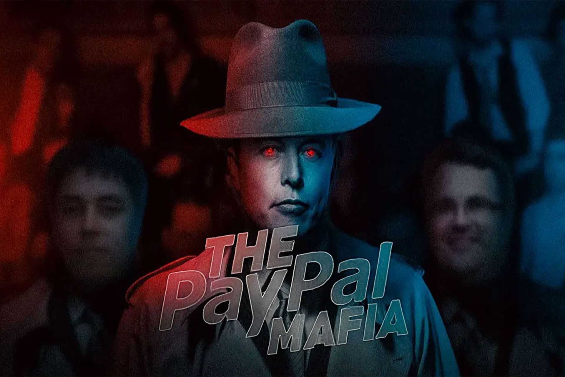 ایلان ماسک در لباس مافیا و دو نفر پشت سرش