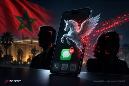 نماد اسب بالدار پگاسوس روی صفحه گوشی هوشمند در کنار پرچم مراکش