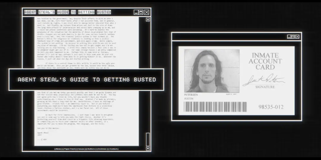 کارت حساب زندانی (Inmate Account Card) با تصویر چهره و مشخصات جاستین پترسن (Justin Petersen)