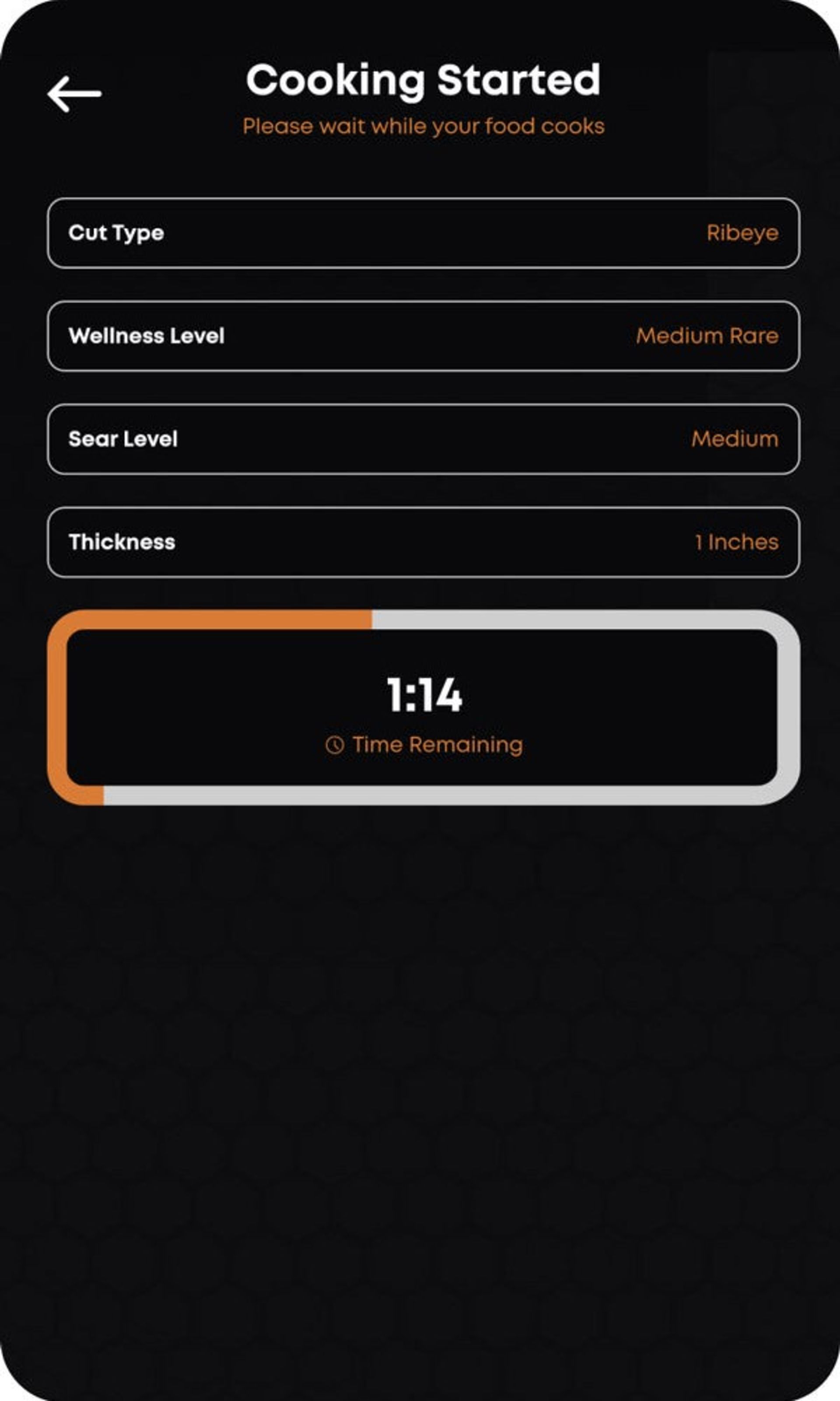صفحه‌ی کنترل گریل پرفکتا درحال پخت