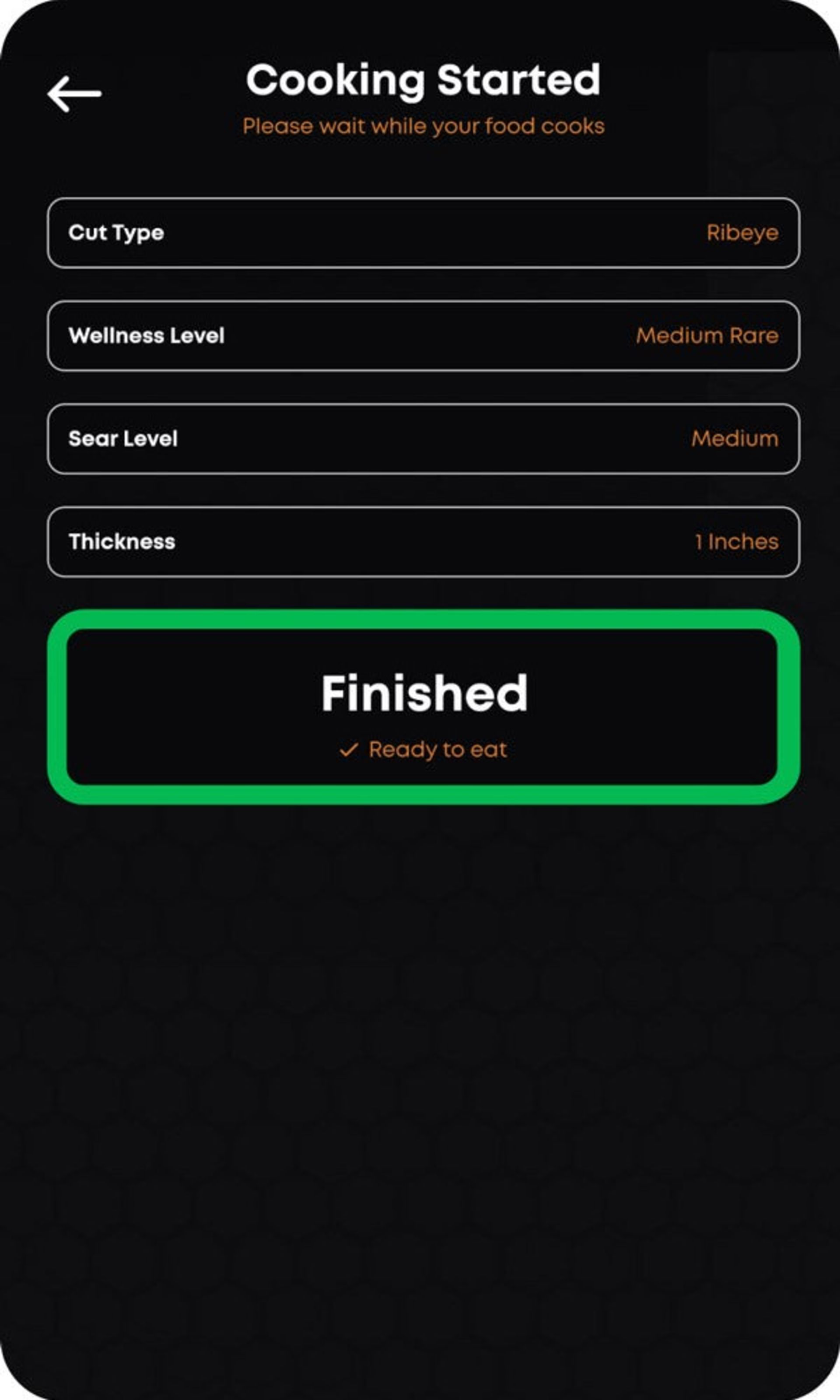 صفحه‌ی کنترل گریل پرفکتا اتمام پخت