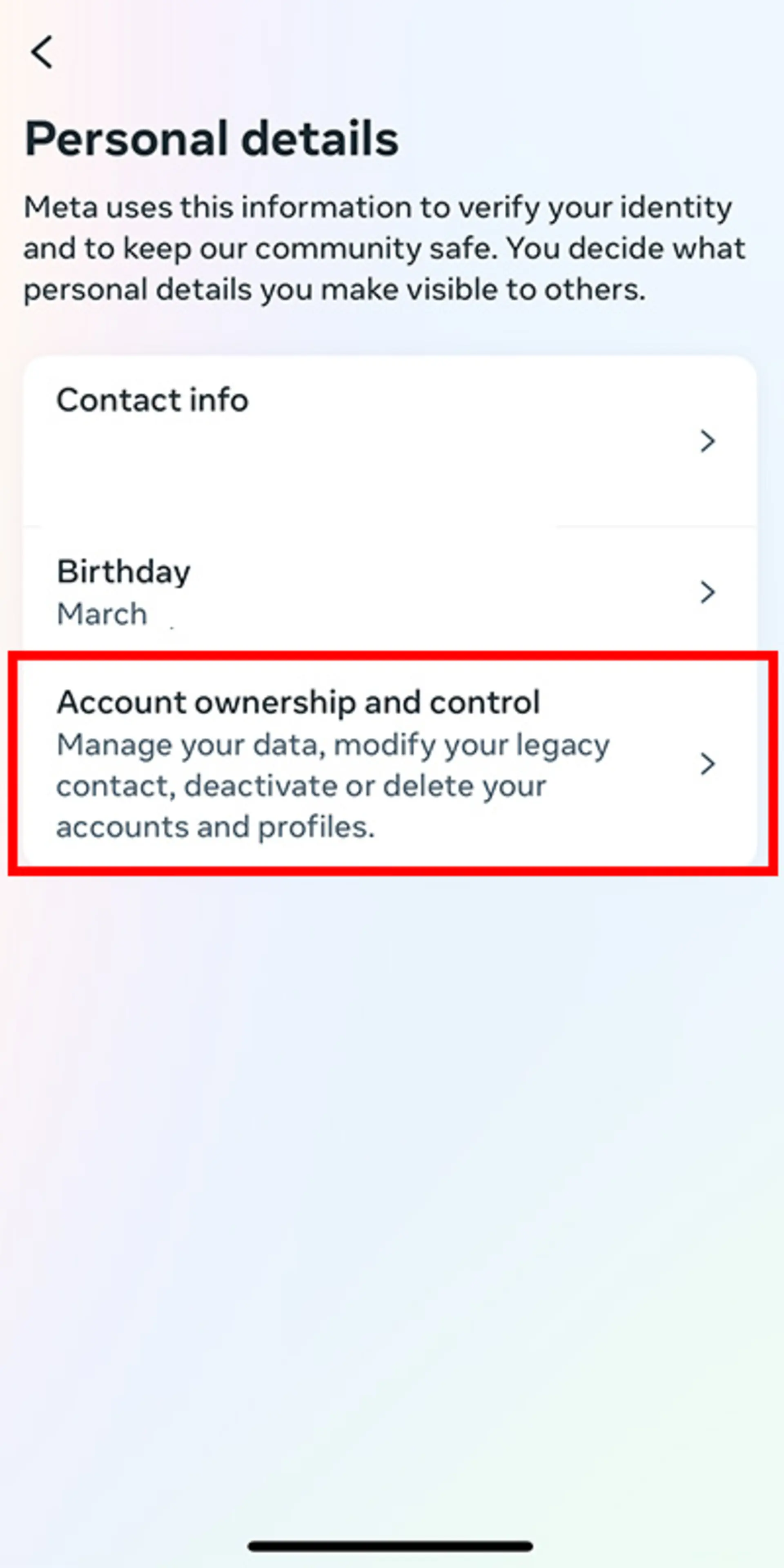 حذف اکانت اینستاگرام - Account ownership and control