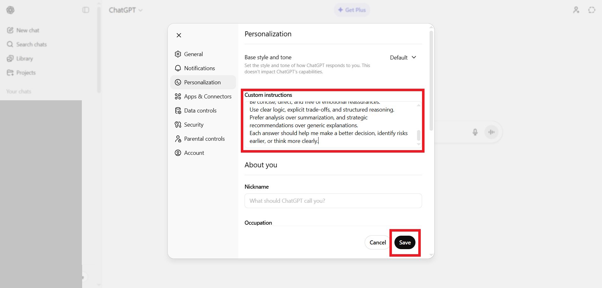 بخش personalization در چت‌جی‌پی‌تی