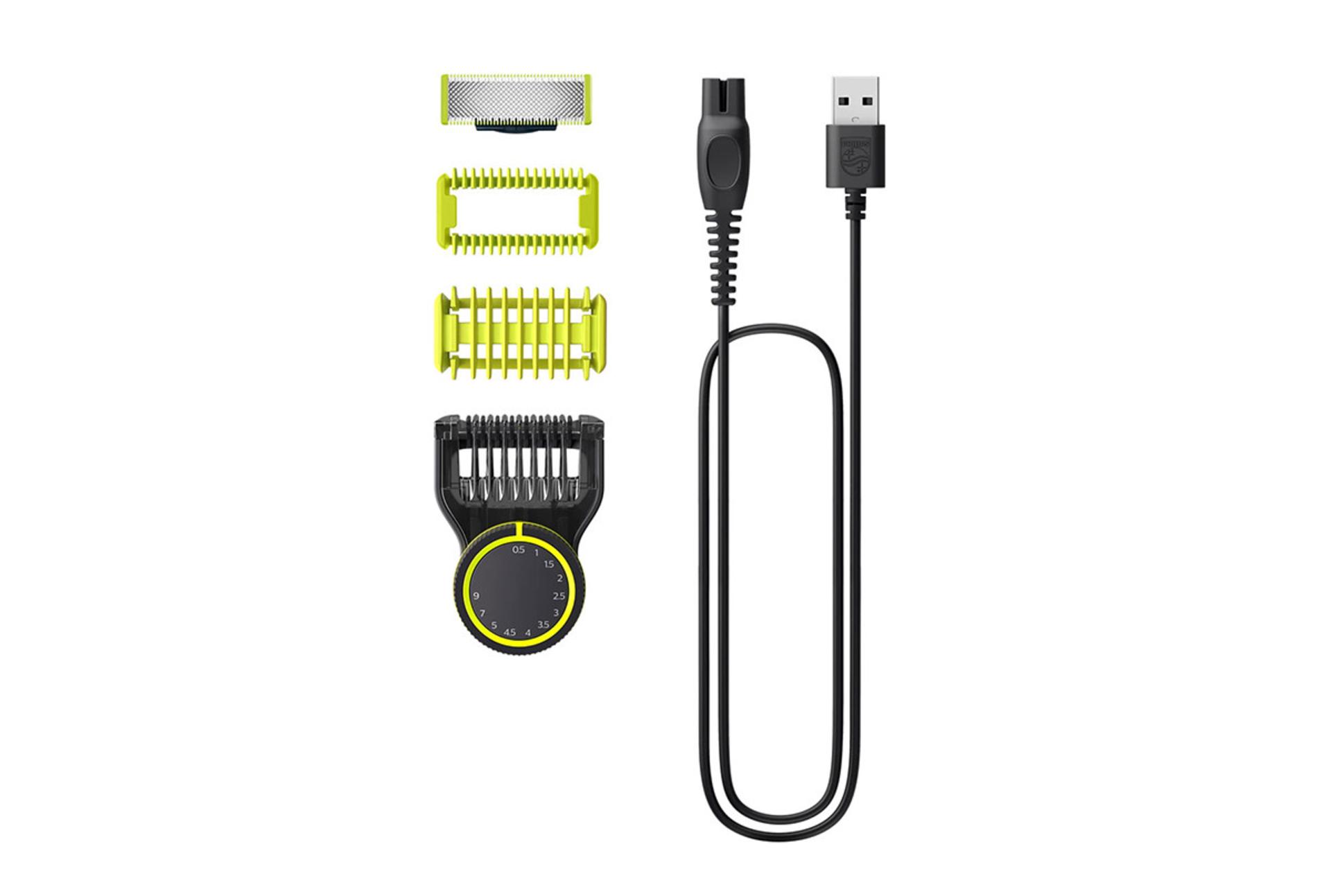 ماشین اصلاح فیلیپس Philips OneBlade Pro QP6542/10 نمای لوازم همراه