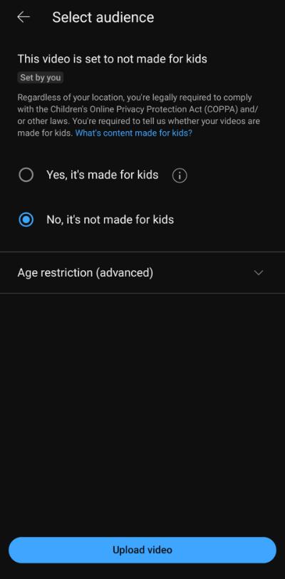 Settings page and video upload on YouTube with phone