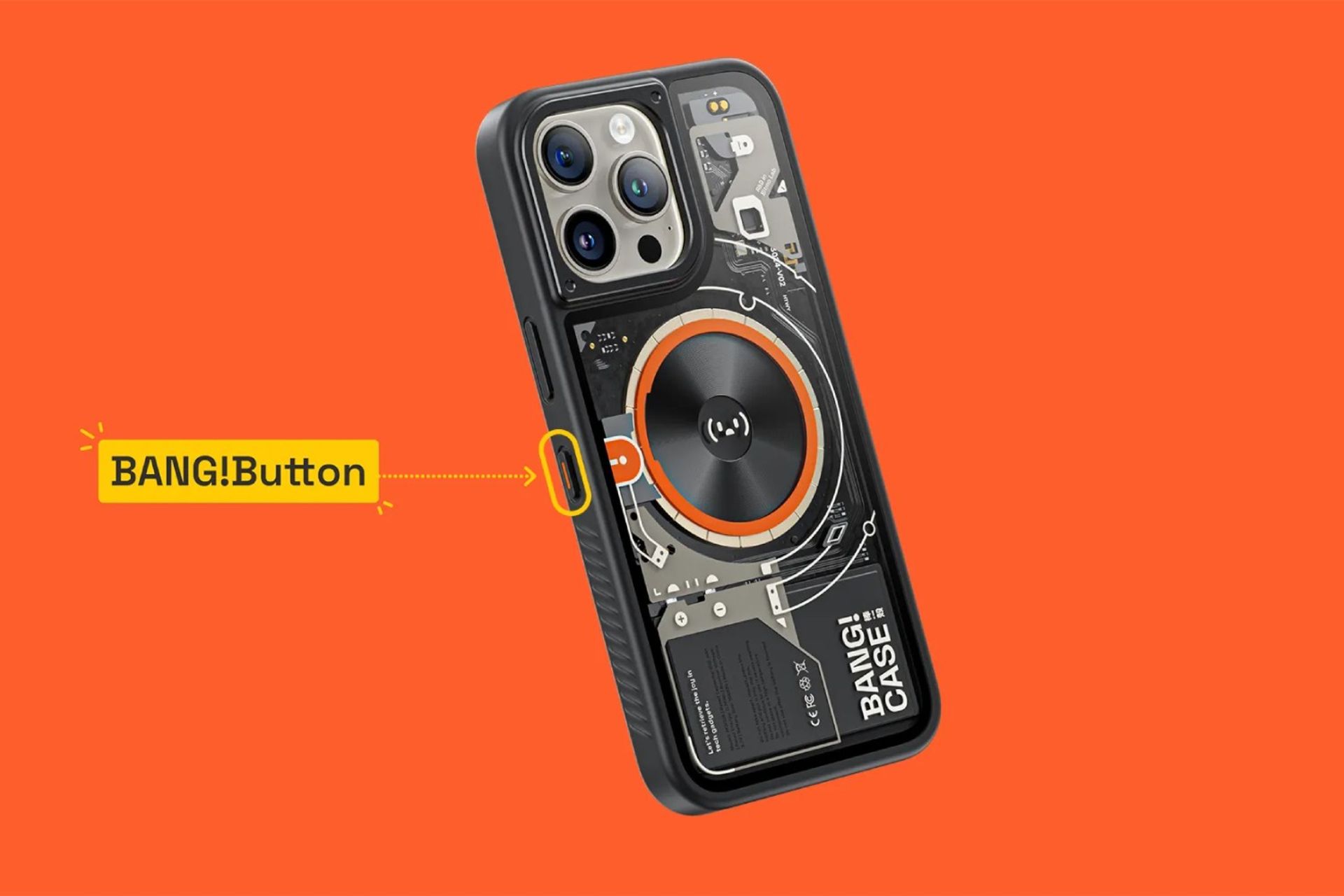 قاب bang!Case با دکمه اکشن اضافه برای آیفون با زمینه نارنجی