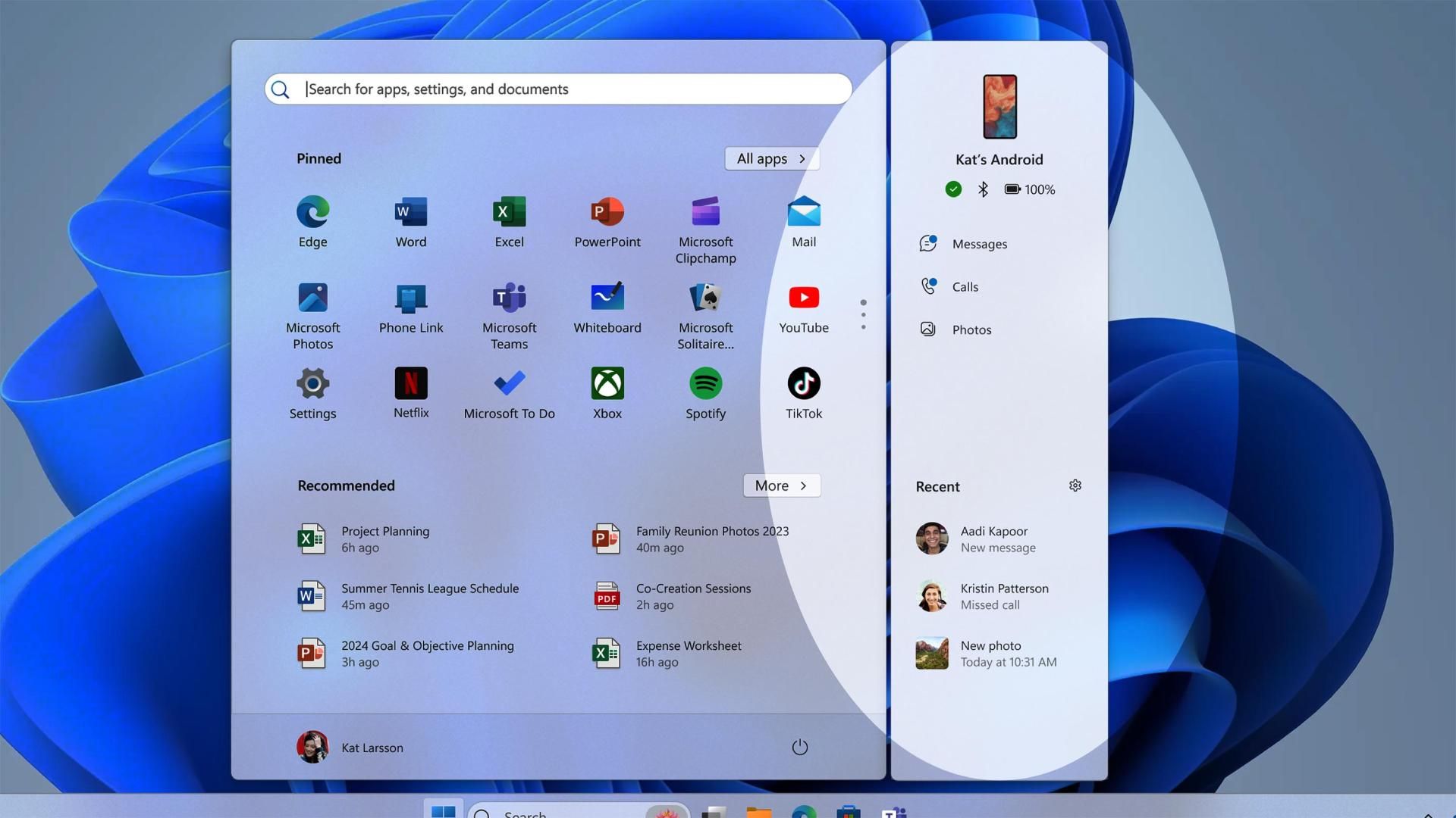 قابلیت های جدید PhoneLink در منوی استارت ویندوز ۱۱