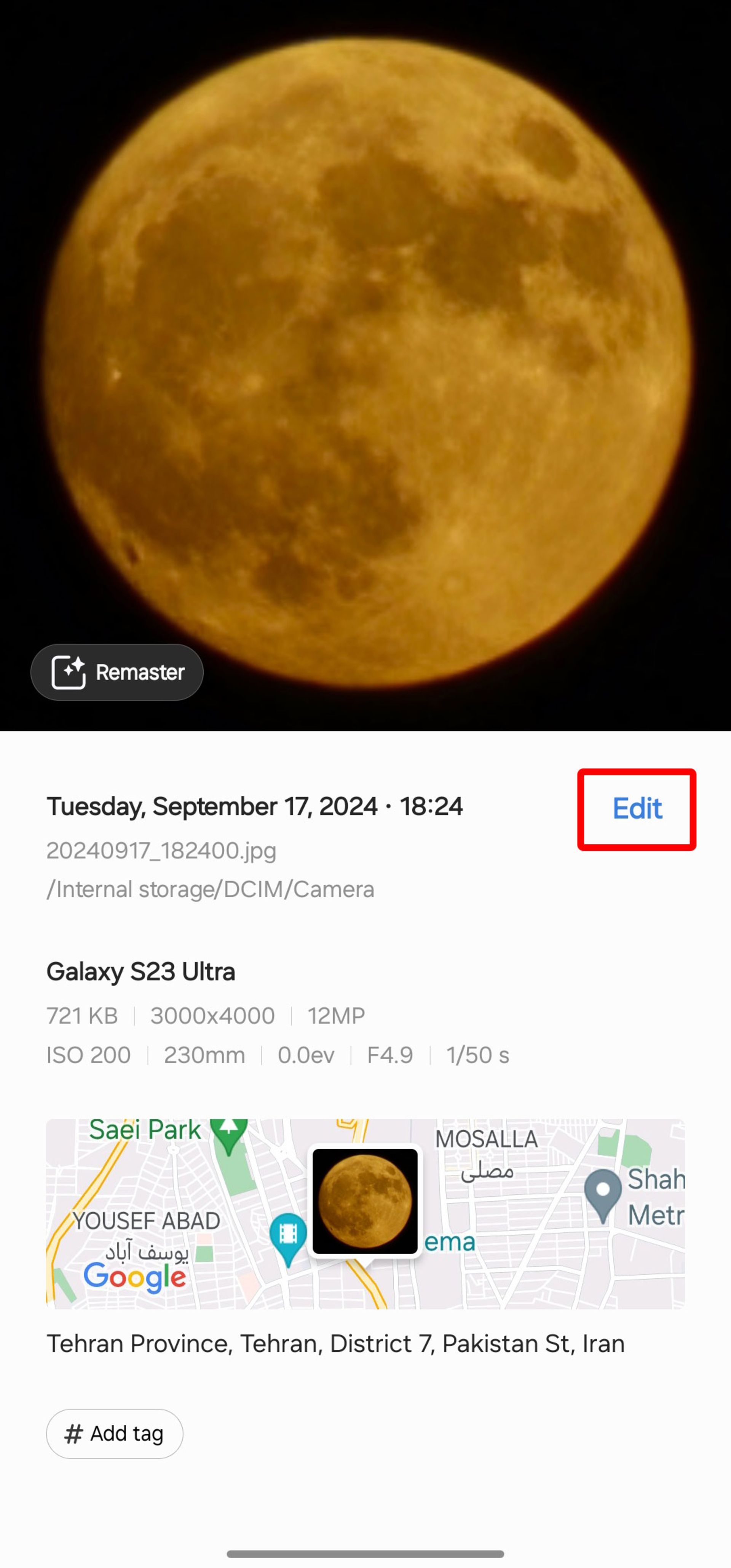 ویرایش متادیتا عکس در گالری