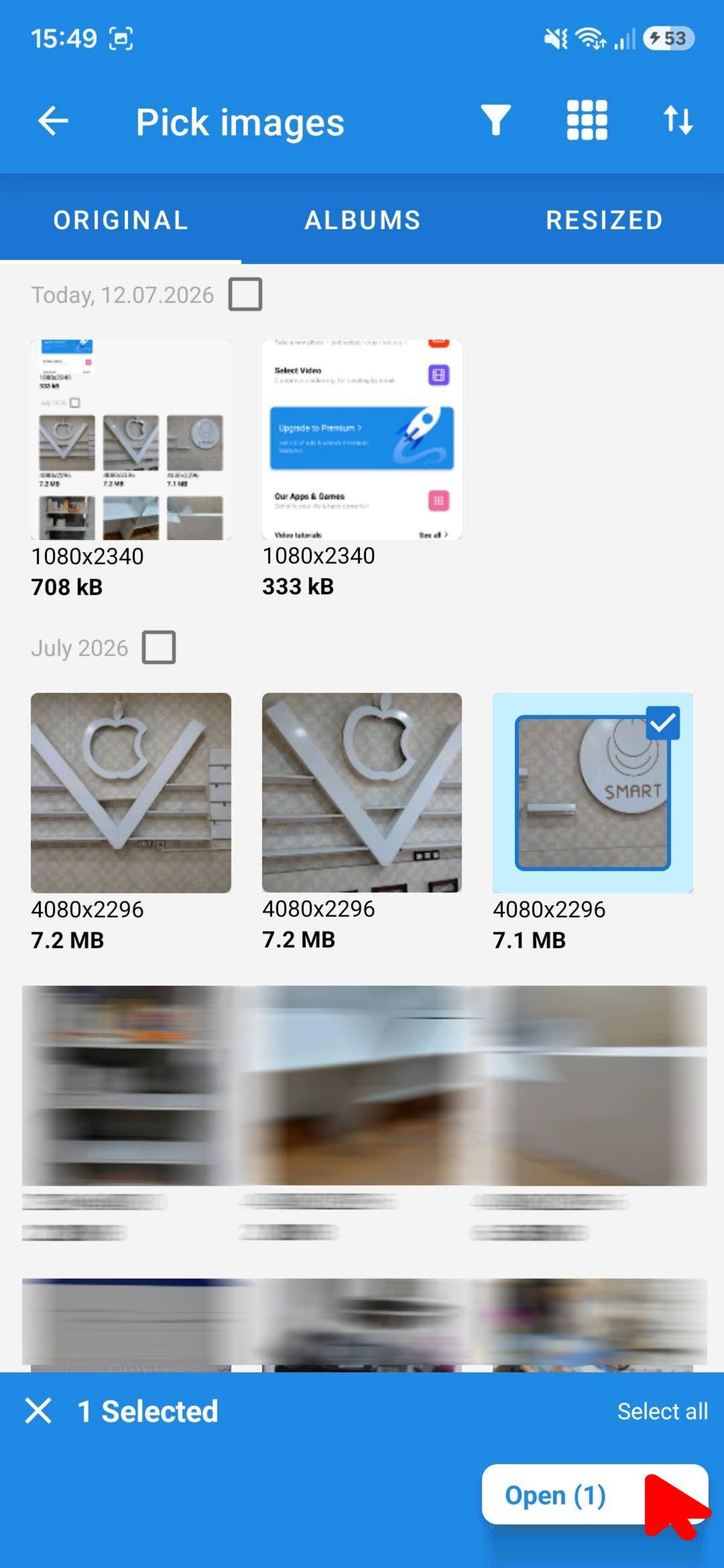 انتخاب عکس در برنامه photo & image resizer
