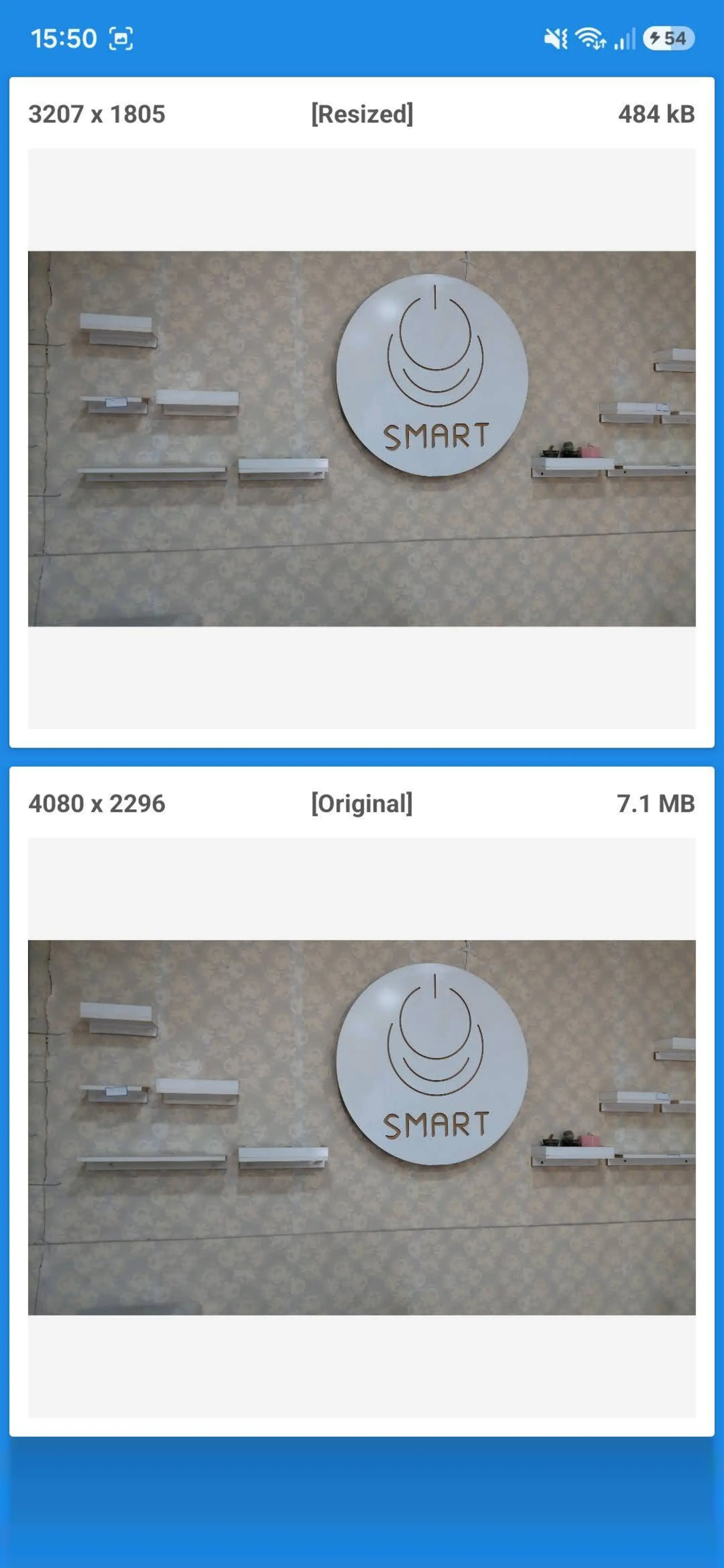 مقایسه عکس کم حجم و عکس اصلی در برنامه Photo & Picture Resizer
