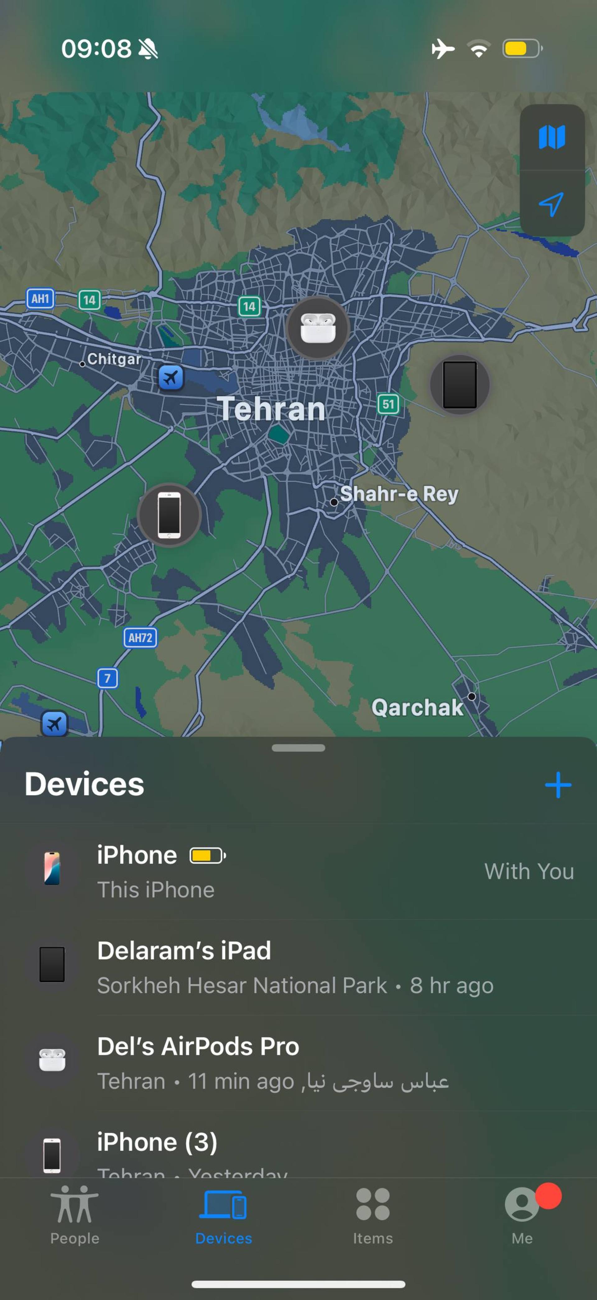 موقعیت مکانی دستگاه‌ها روی فایندمای