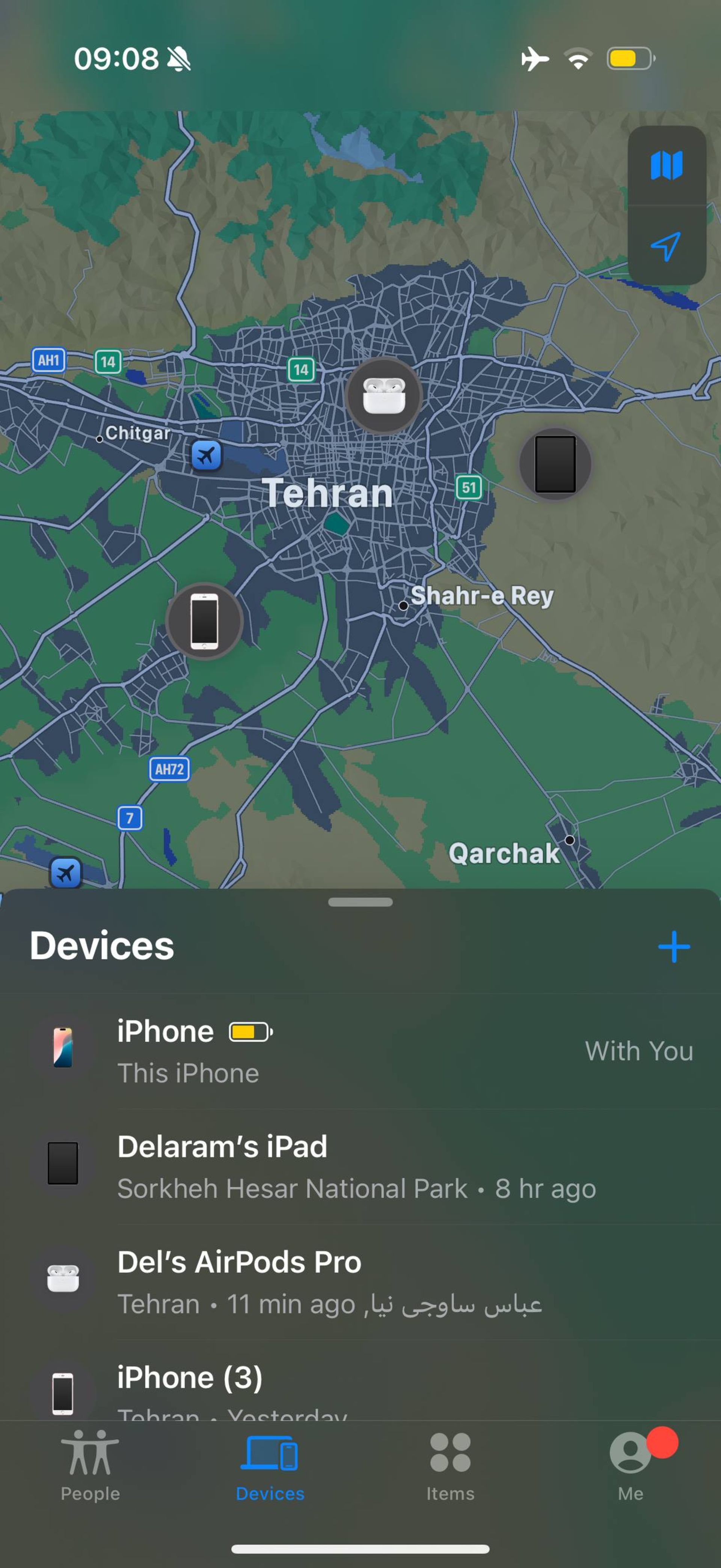 موقعیت مکانی دستگاه‌ها روی فایندمای