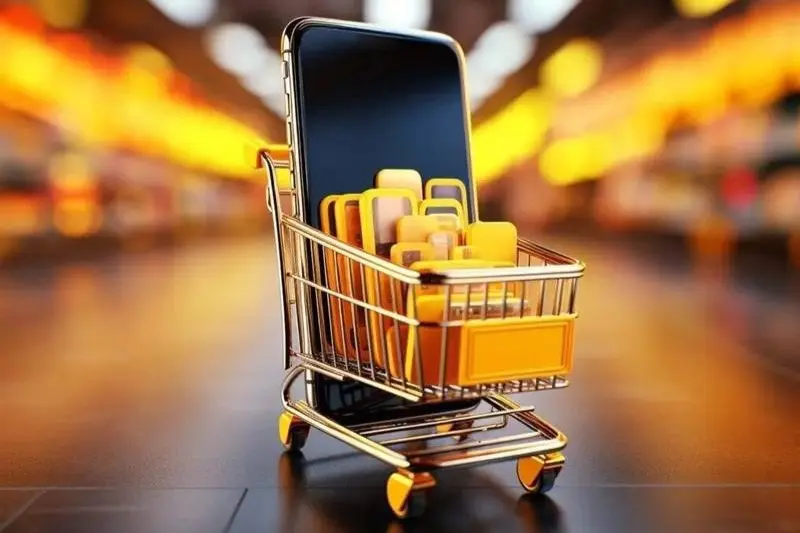 سبد خرید پر از طلا و گوشی موبایل