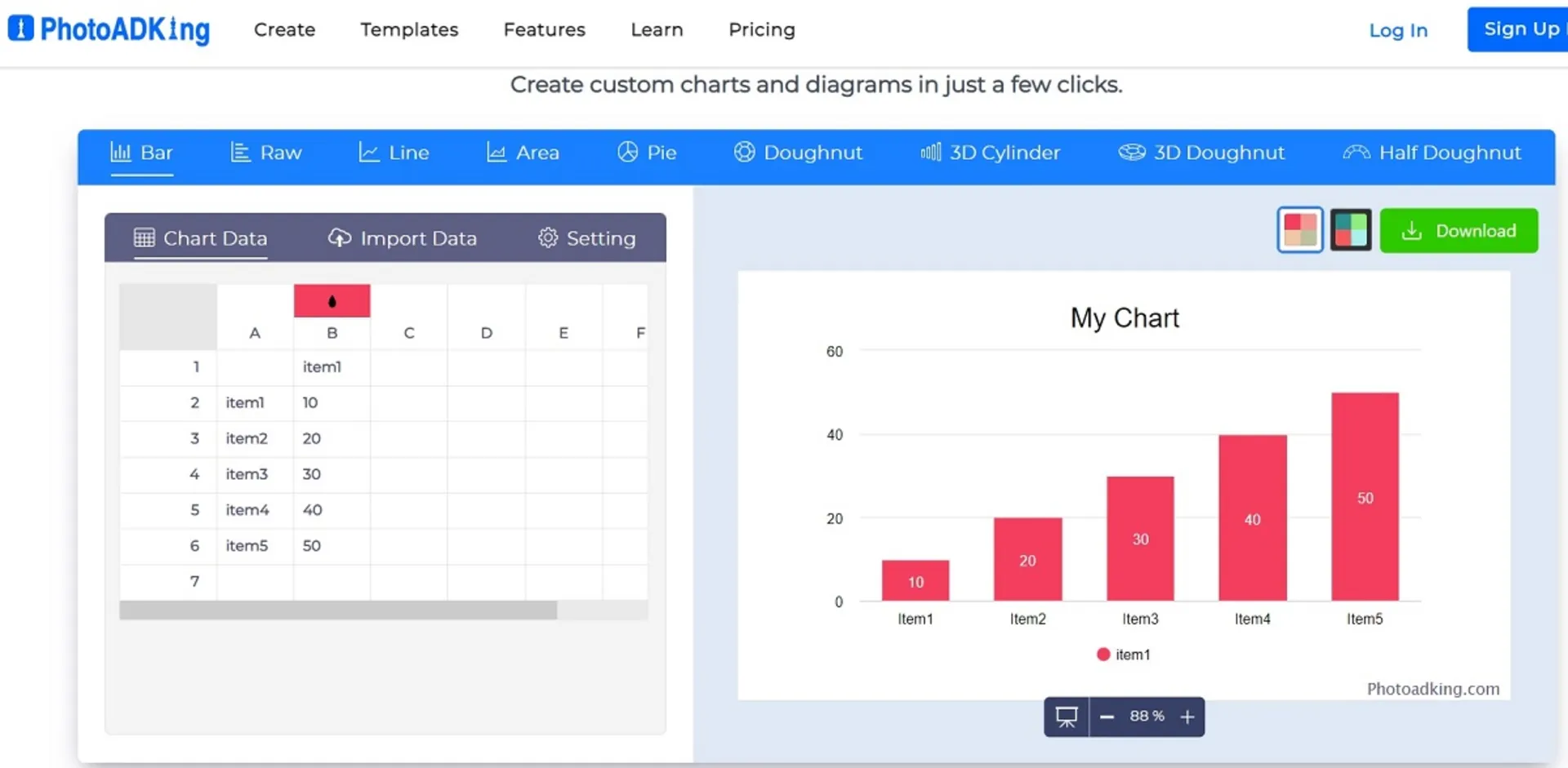 رسم نمودار آنلاین و جدول photoadking