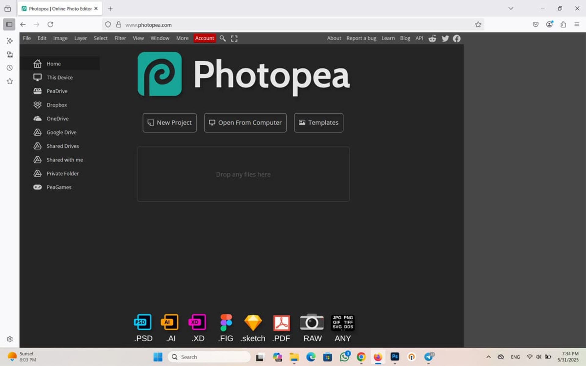 دسترسی آسان به photopea‌ از طریق مرورگر
