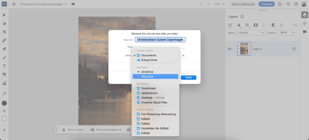 انتخاب محل ذخیره عکس با کیفیت ازظریق Creative Cloud