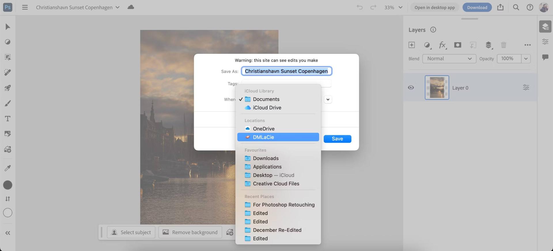 انتخاب محل ذخیره عکس با کیفیت ازظریق Creative Cloud