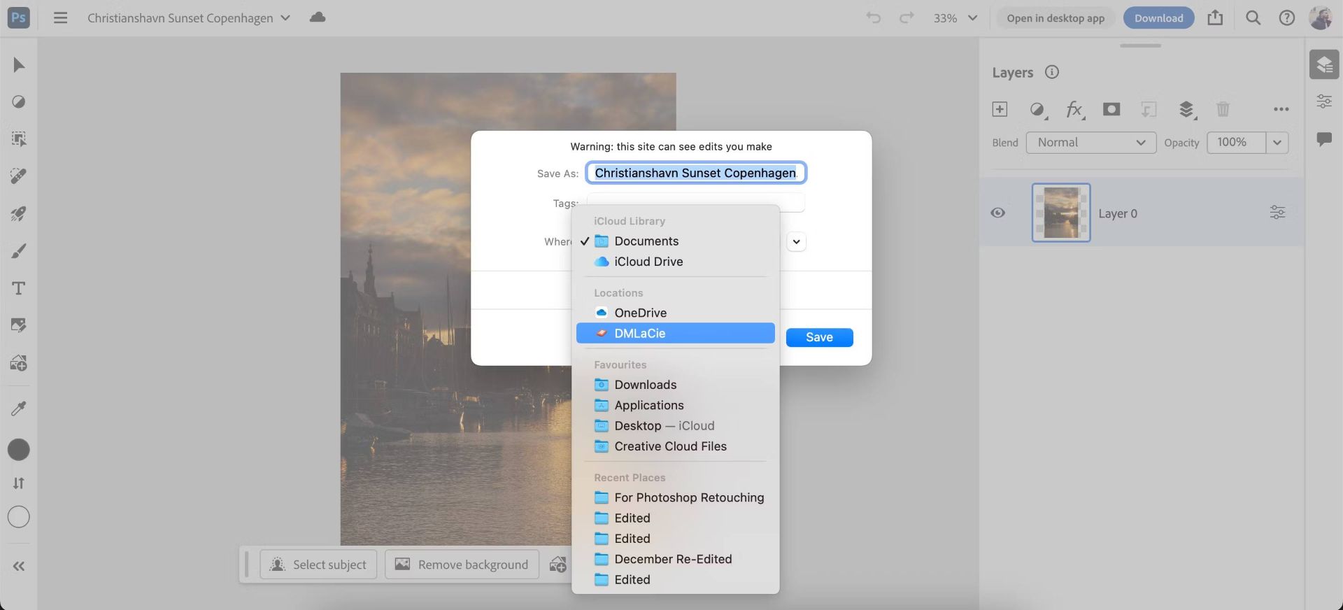 انتخاب محل ذخیره عکس با کیفیت ازظریق Creative Cloud