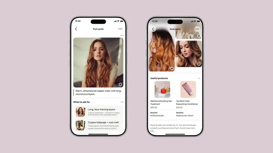 نمای اپلیکیشن پینترست (Pinterest) با ویژگی راهنمای استایل مبتنی بر هوش مصنوعی