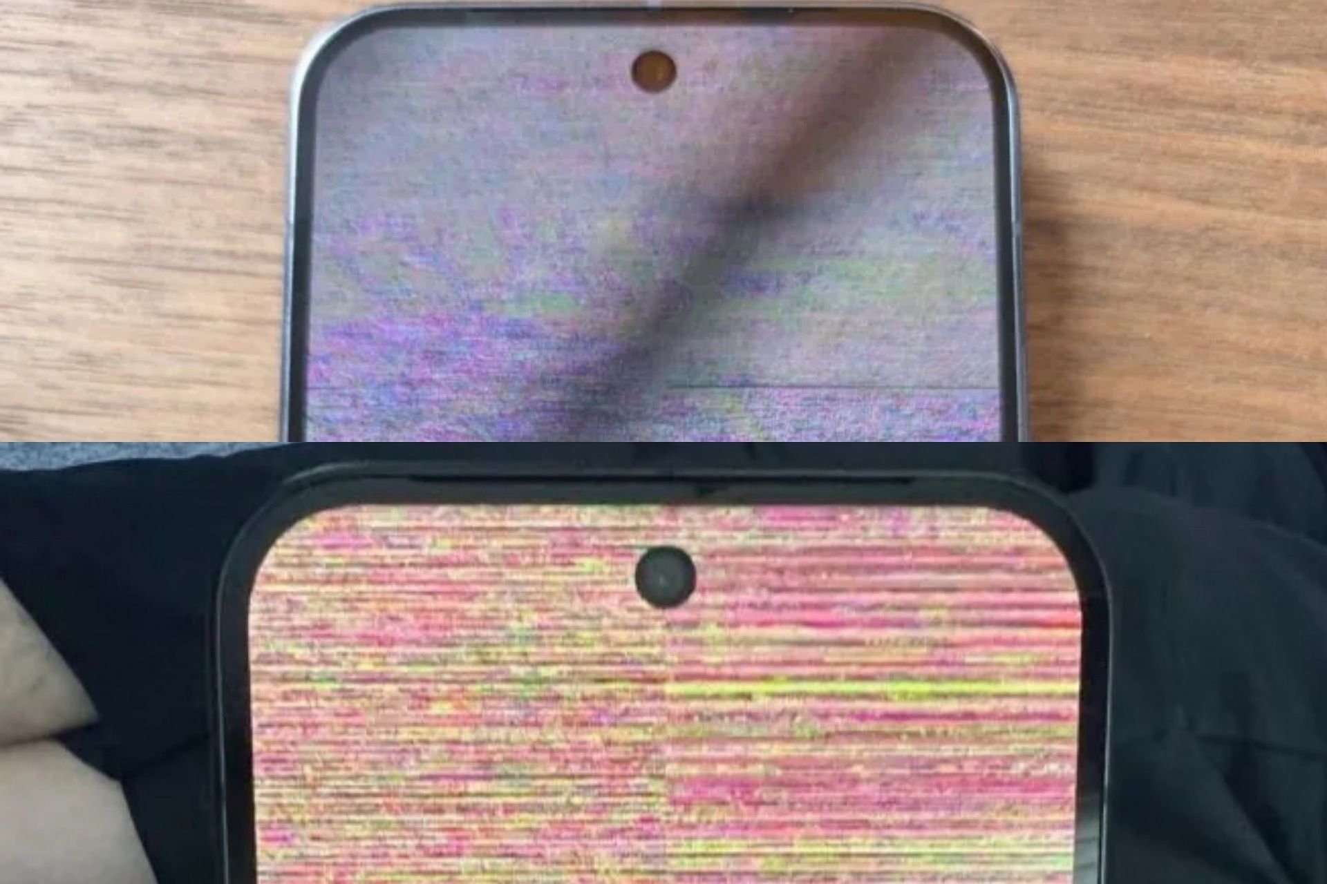 دو عدد گوشی پیکسل ۱۰ با نمایشگر برفکی کنار هم