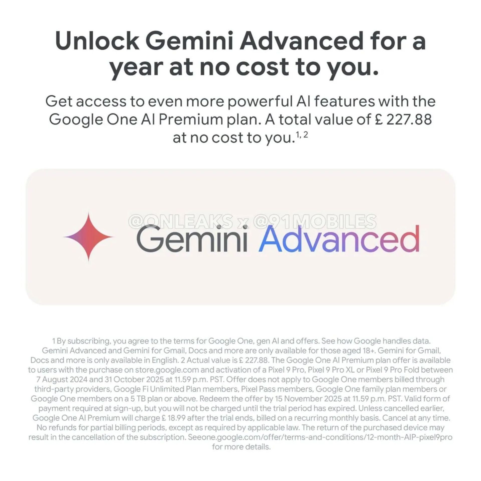 پوستر اشتراک رایگان یک ساله‌ی هوش مصنوعی پیشرفته‌ی گوگل برای سری پیکسل ۹