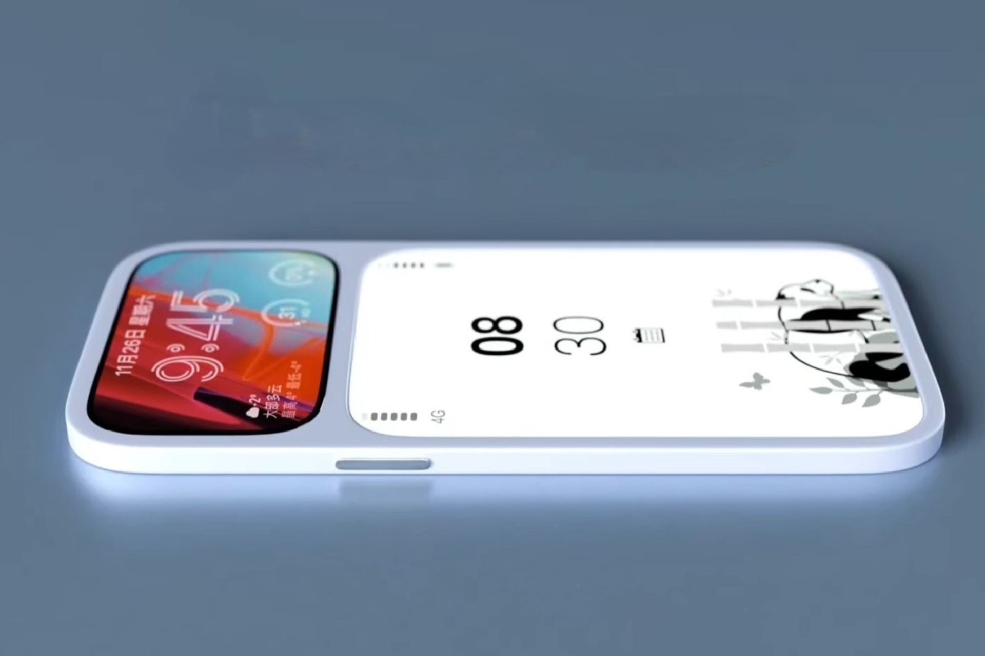 نمای جلو و فریم جانبی گوشی هوشمند با دو نمایشگر