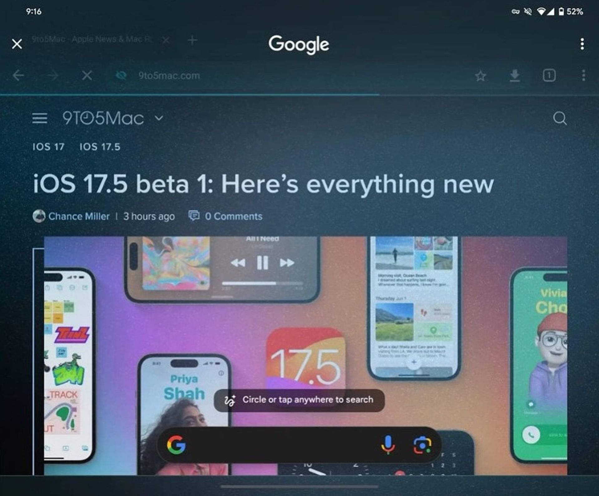 نوار جست‌وجوی قابلیت Circle to Search در پیکسل فولد
