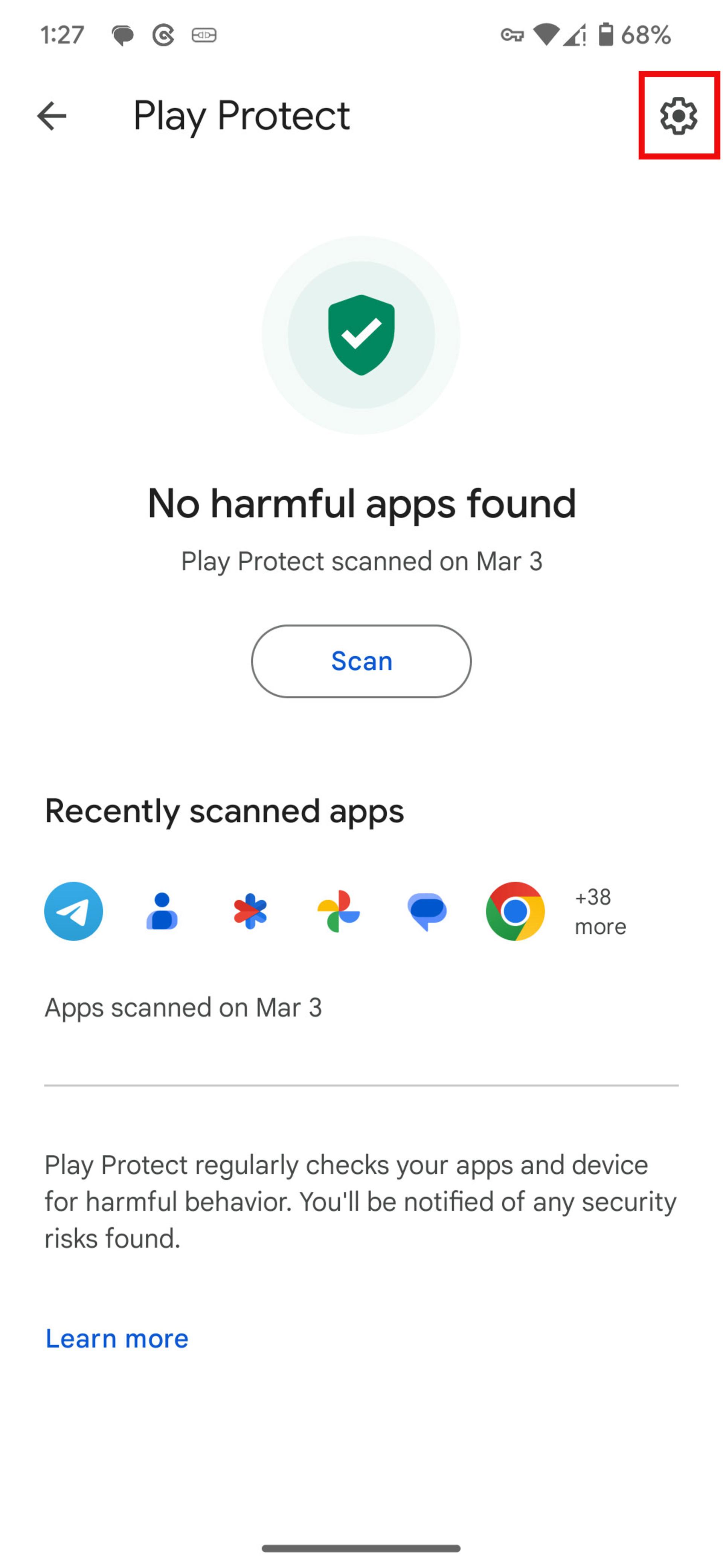 تنظیمات Play Protect