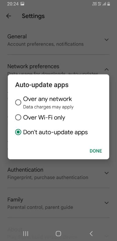Disabling the automatic update of applications in Android