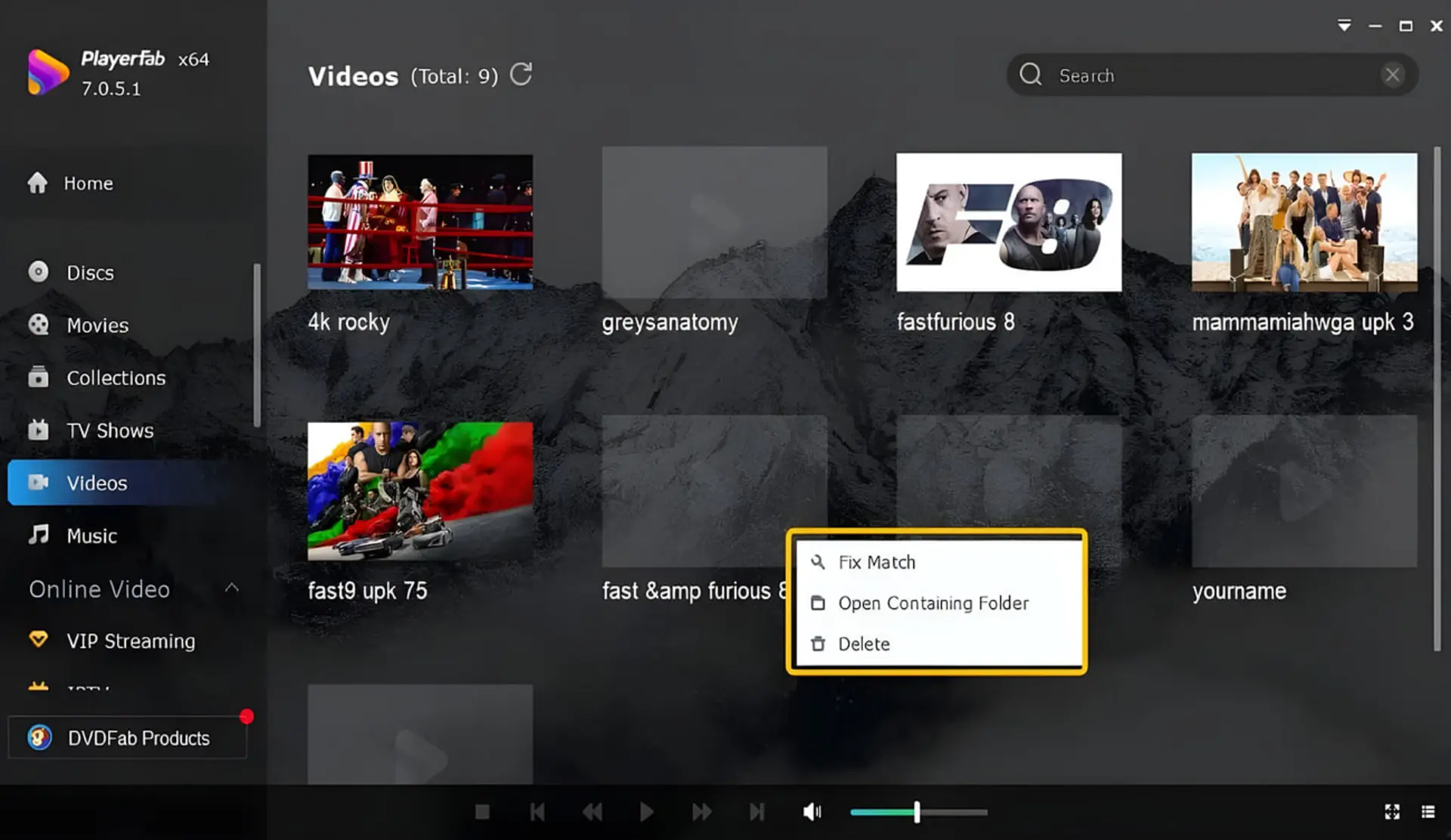 رابط کاربری برنامه Playerfab برای مدیریت و پخش ویدیوها در ویندوز