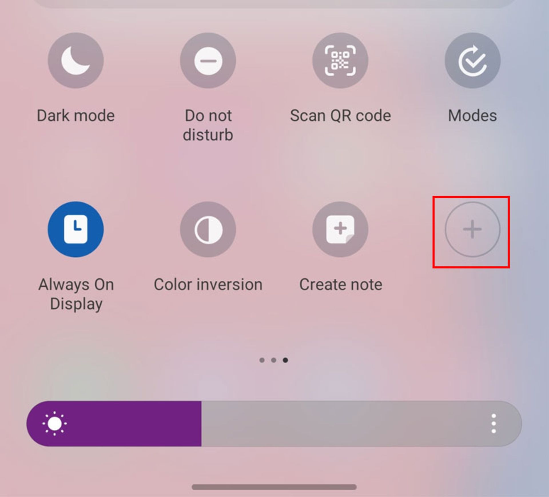 نماد + در پنل تنظیمات سریع