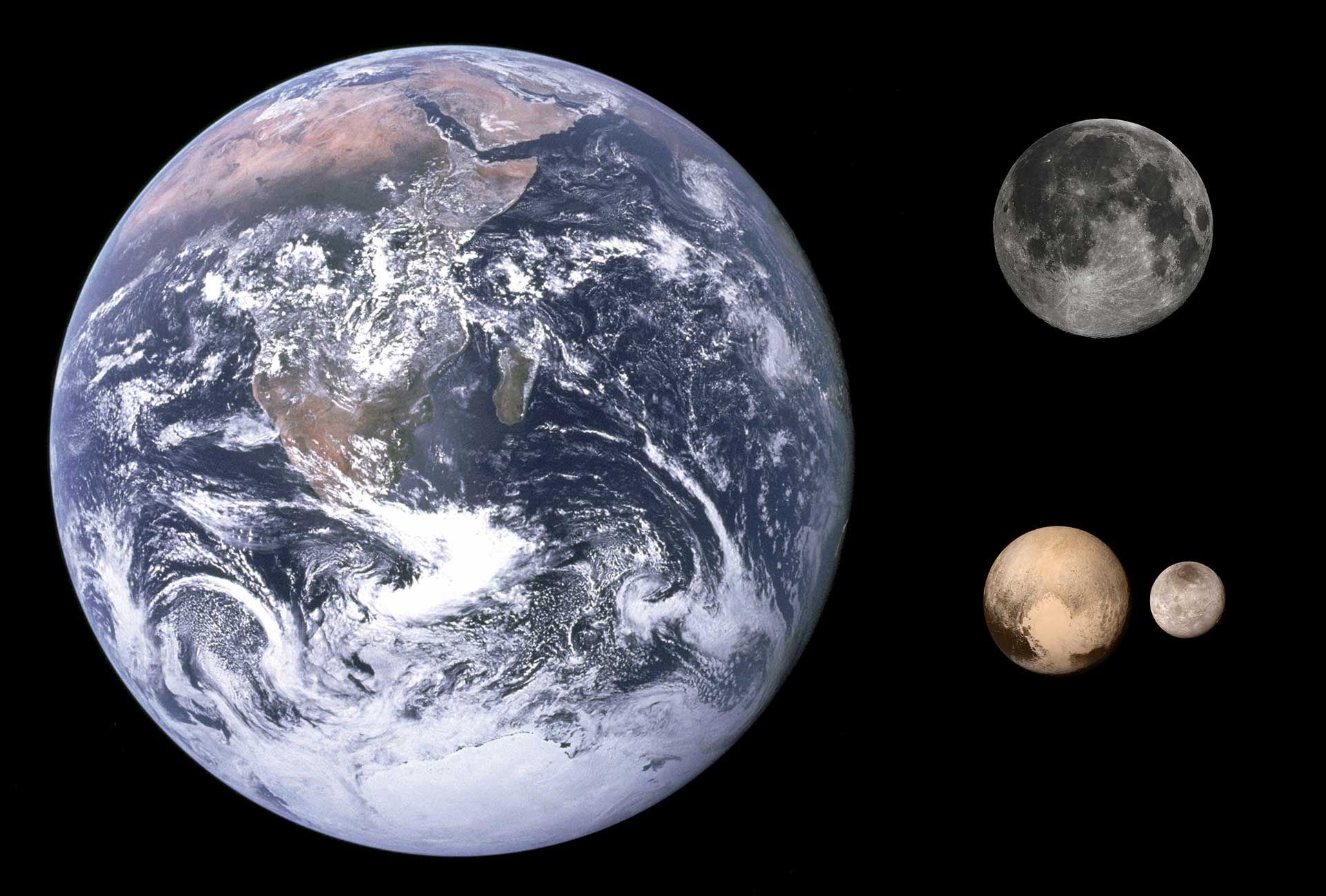 مقایسه اندازه زمین و ماه با پلوتون و شارون