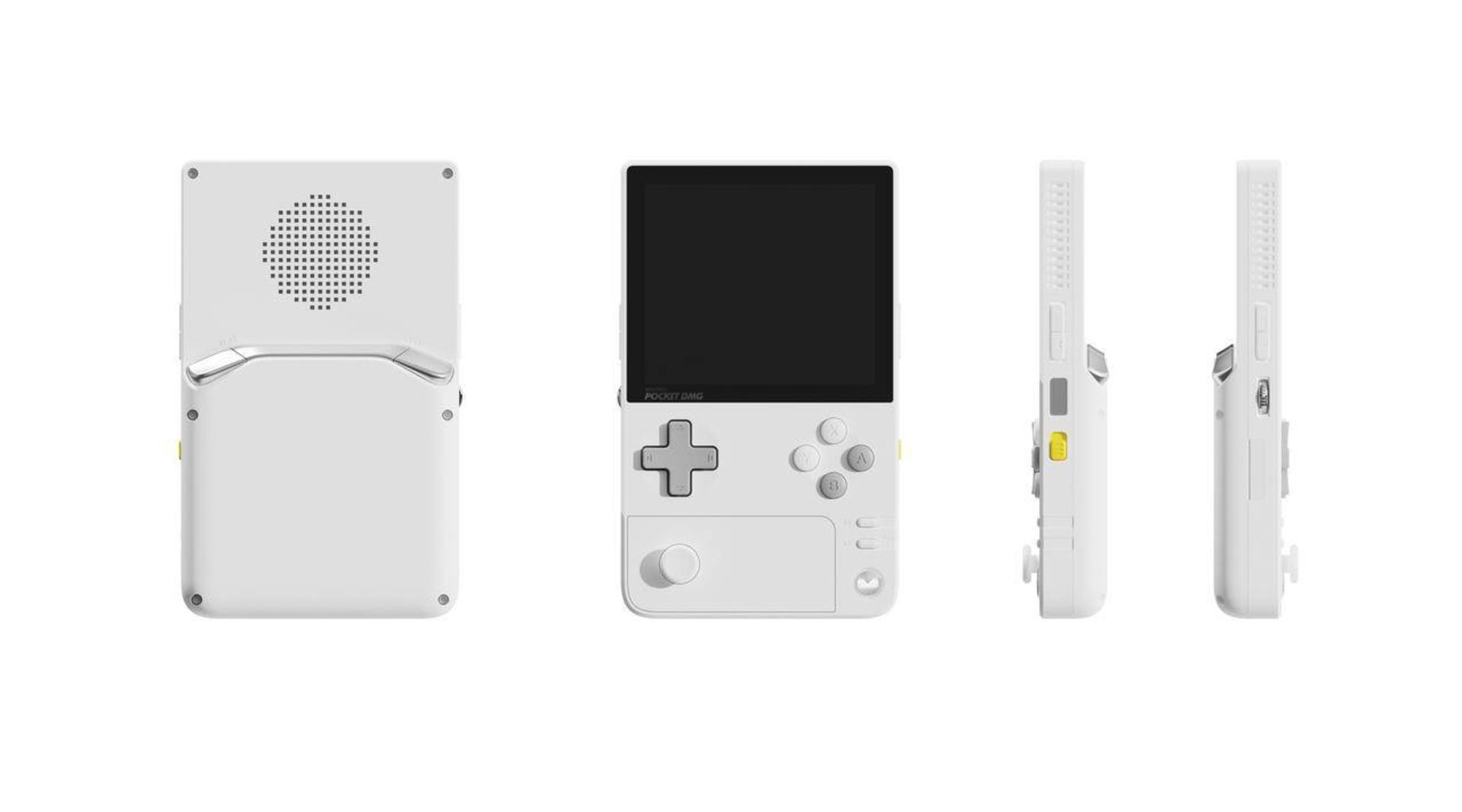 کامپیوتر دستی آیانئو پاکت دی‌ام‌جی رنگ سفید از نمای جلو، عقب و کناری