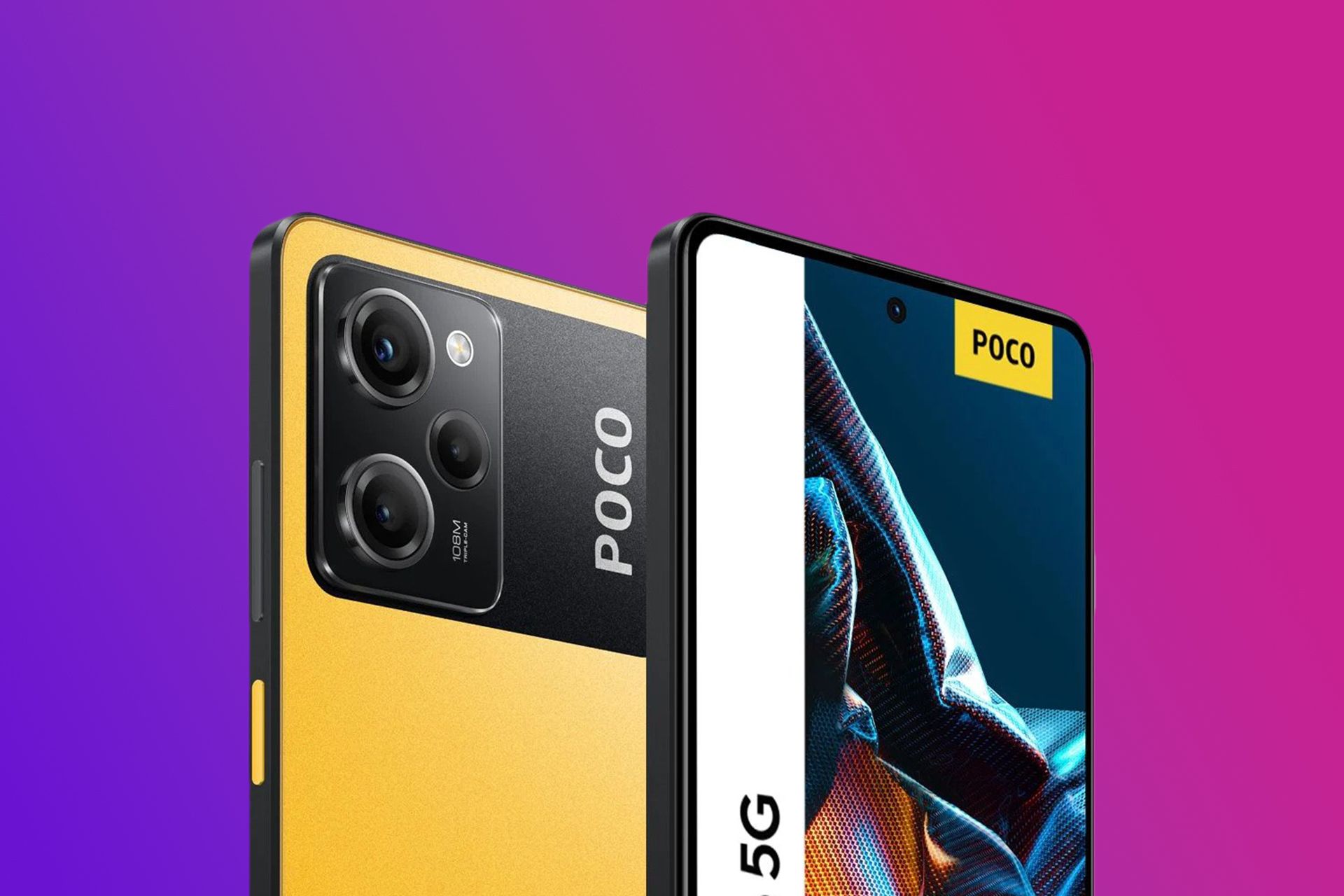 رندر پنل پشتی و جلویی گوشی هوشمند Poco X5 Pro به رنگ زرد