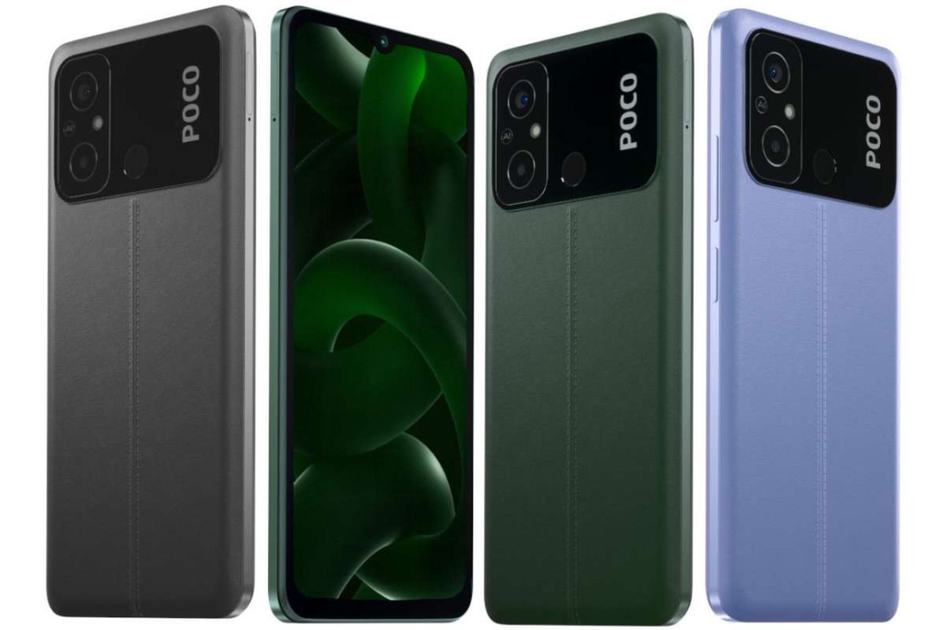 گوشی پوکو C55 در سه رنگ آبی و مشکی و سبز