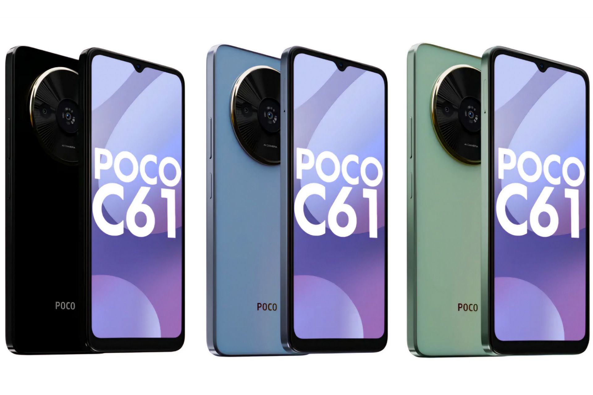 سه عدد گوشی پوکو C61 در کنار یکدیگر