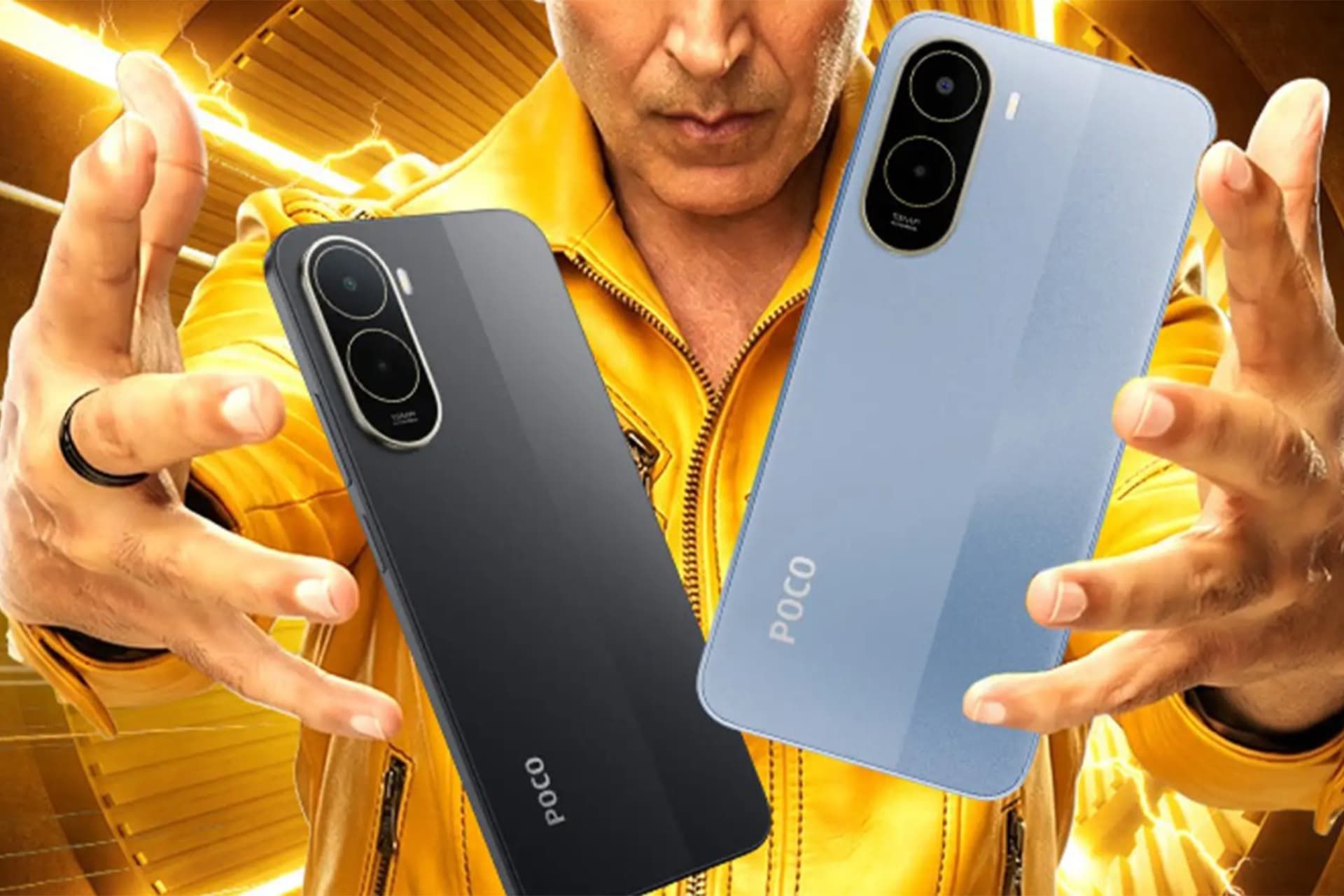 نمای پشت گوشی پوکو C81 در دست یک مرد