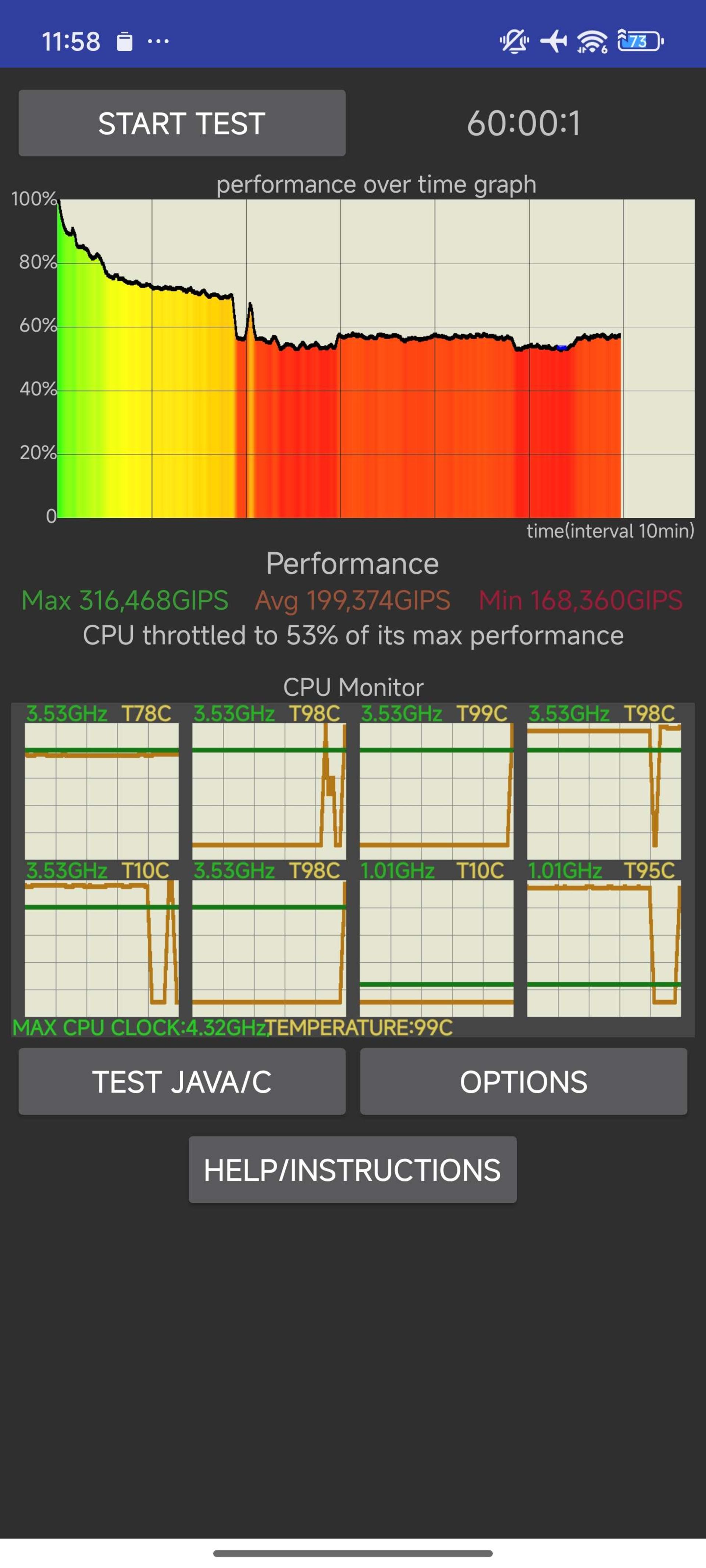 تست استرس پوکو F7 اولترا در CPU Throttling