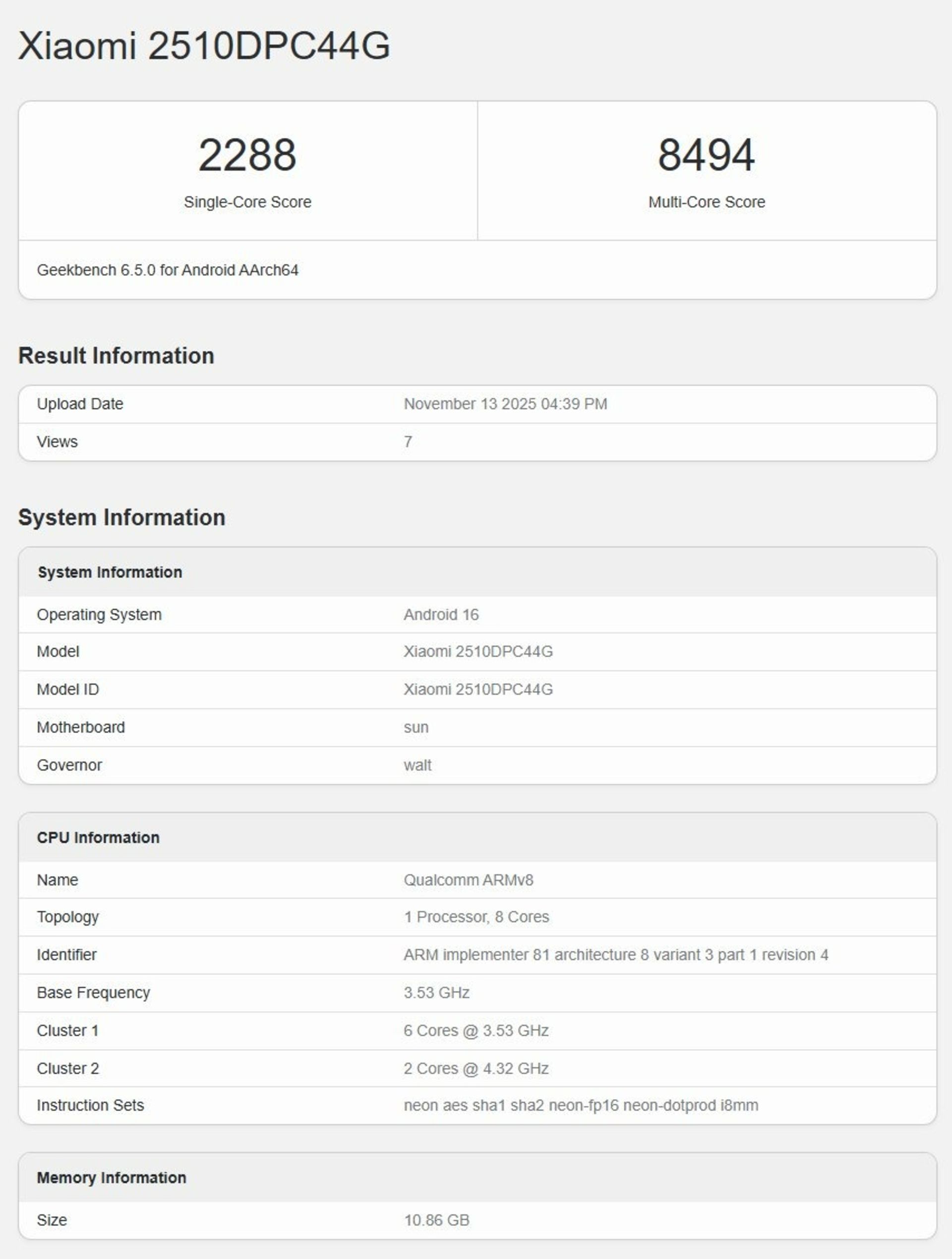 مشخصات مختلف پوکو F8 پرو در بنچمارک گیک‌بنچ
