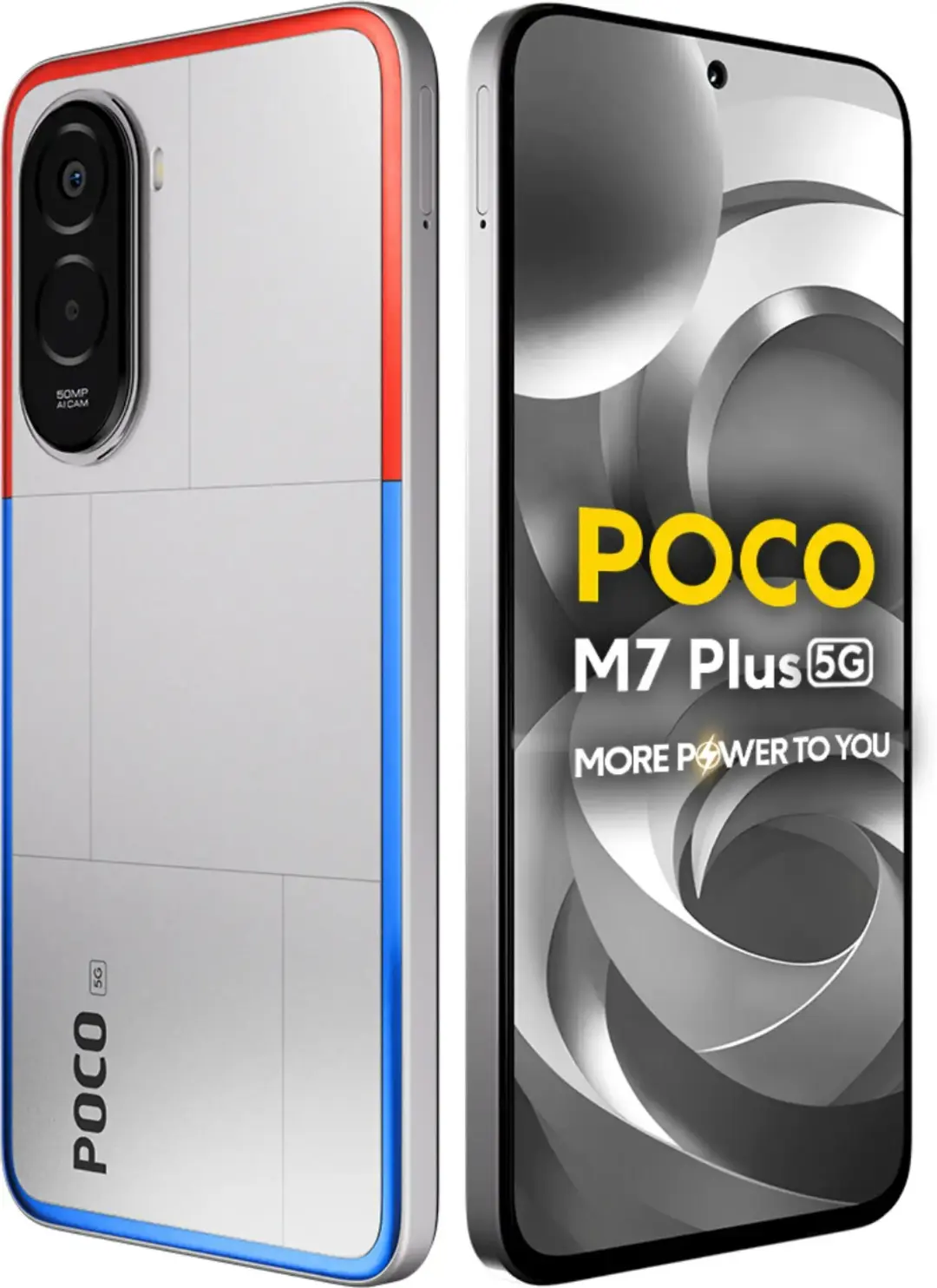 نمایشگر و پنل پشت گوشی پوکو M7 پلاس 5G رنگ نقره‌ای