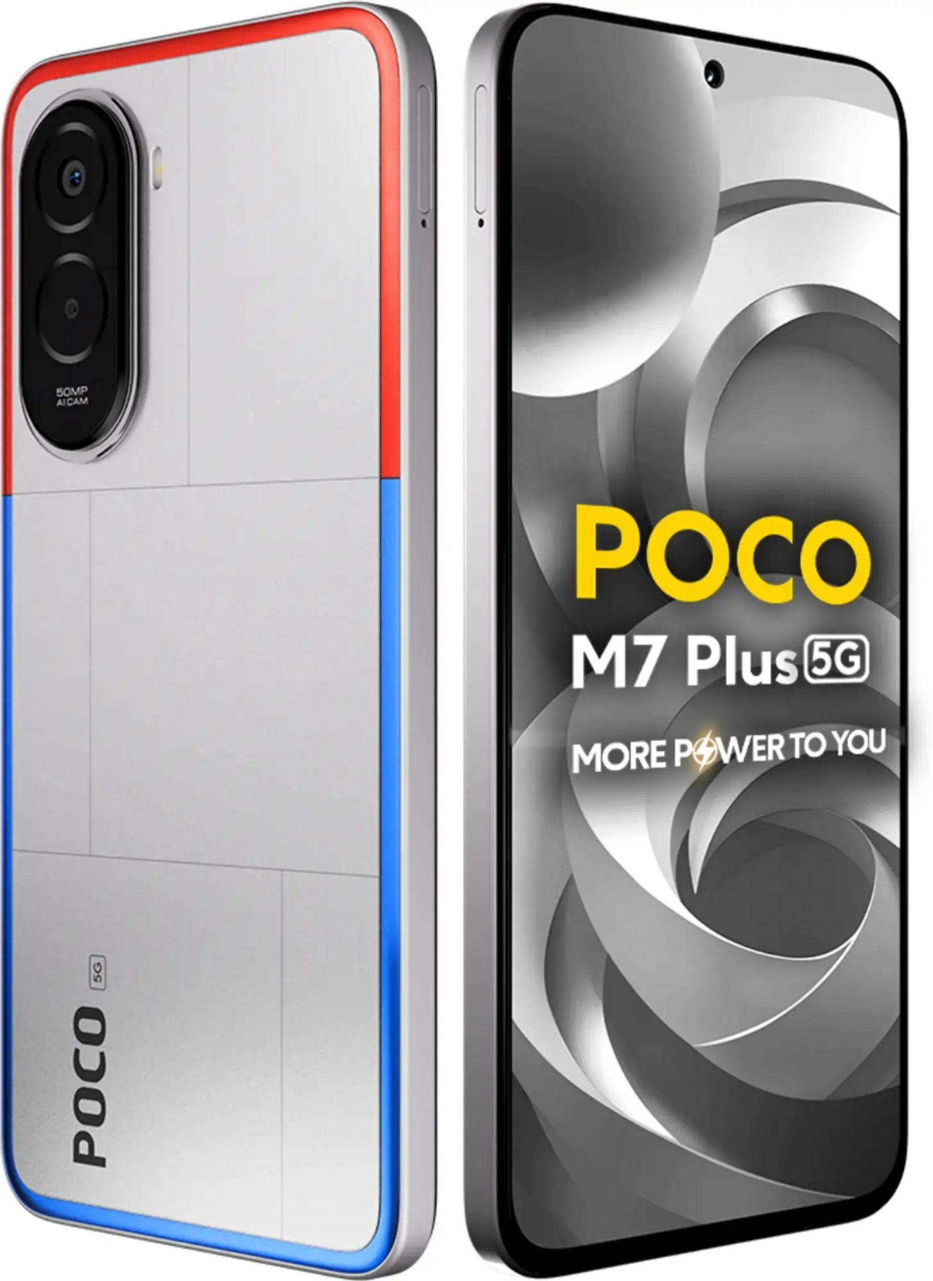 نمایشگر و پنل پشت گوشی پوکو M7 پلاس 5G رنگ نقره‌ای