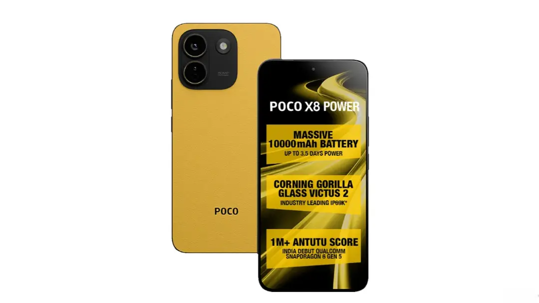 گوشی هوشمند پوکو X8 Power با بدنه زرد رنگ